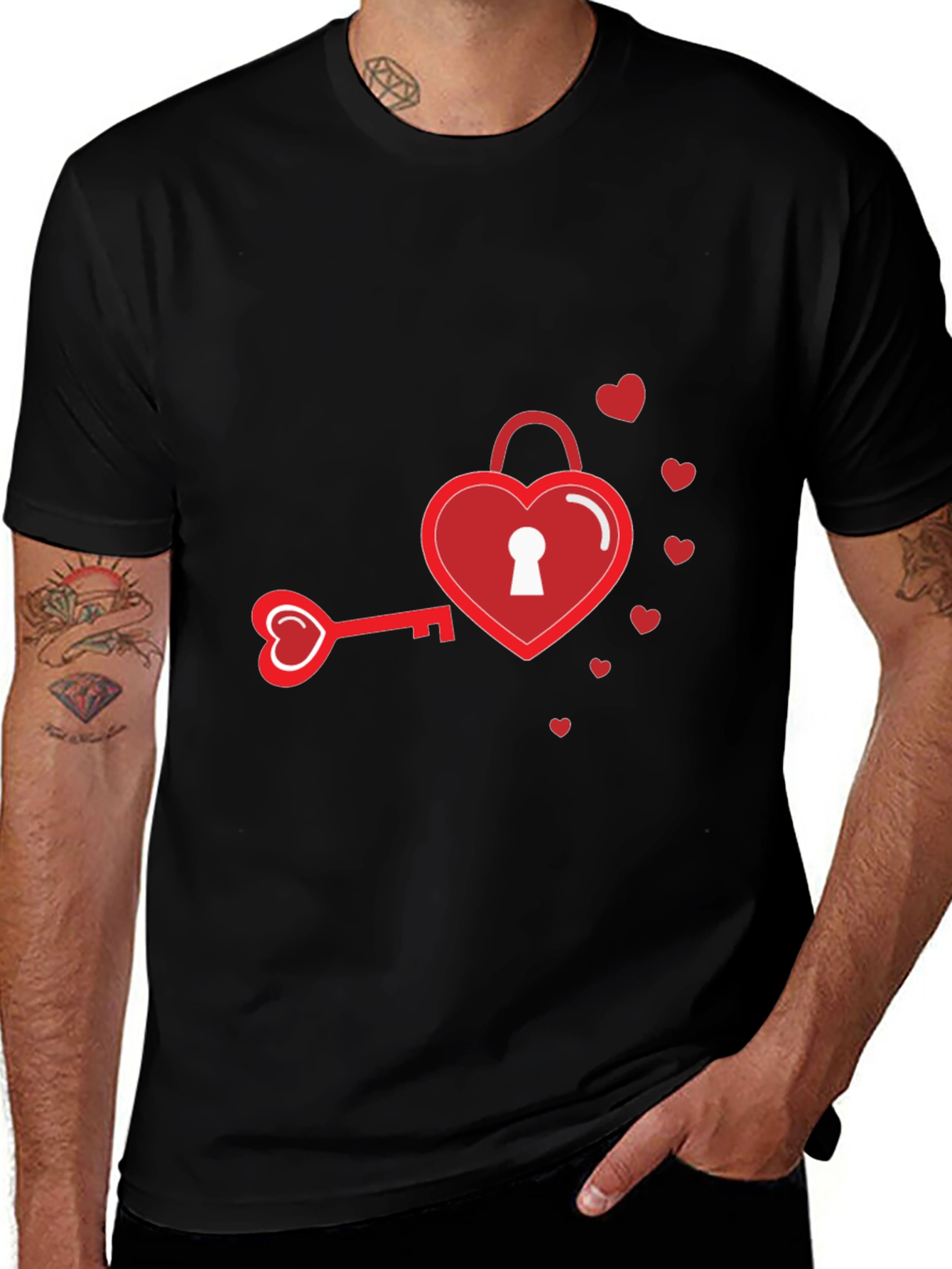 Variant 25 of Heart Lock & Key Graphic Tee - Romantic Style