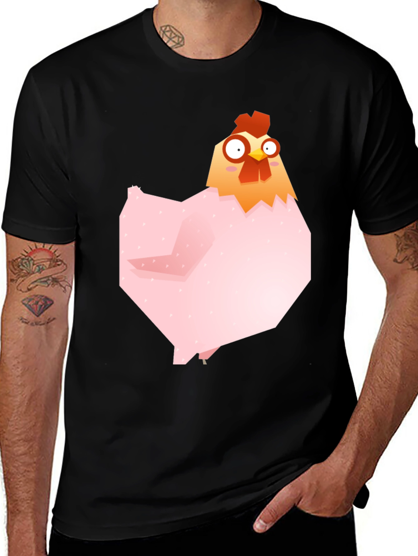 Variant 12 of Geometric Chicken Graphic Tee - Black