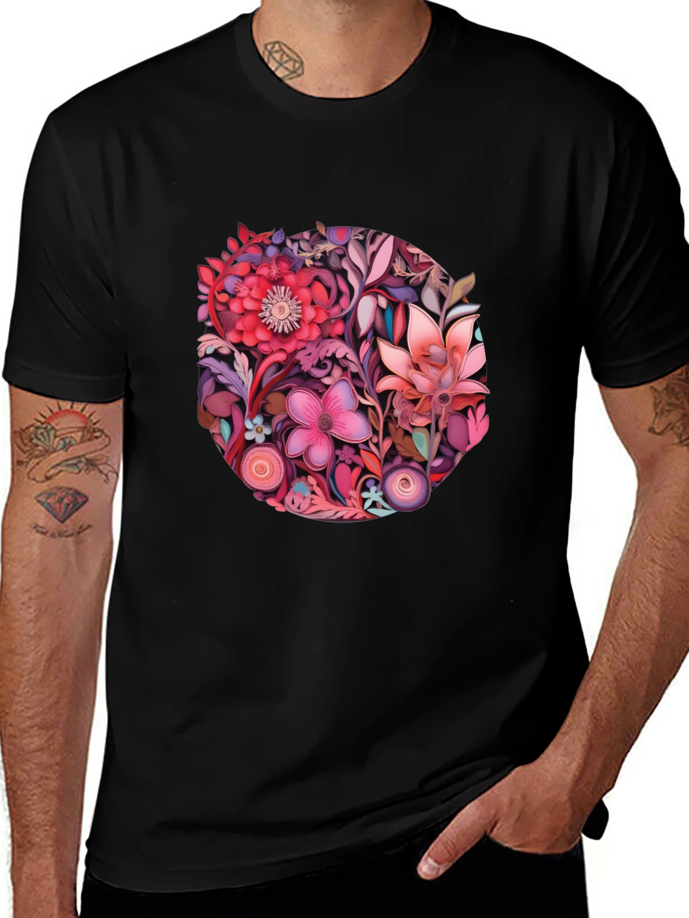 Variant 10 of Floral Print Black T-Shirt