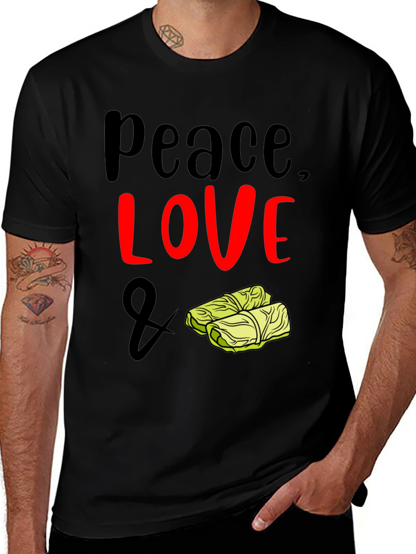 Black Peace, Love & Cabbage Roll T-Shirt main image
