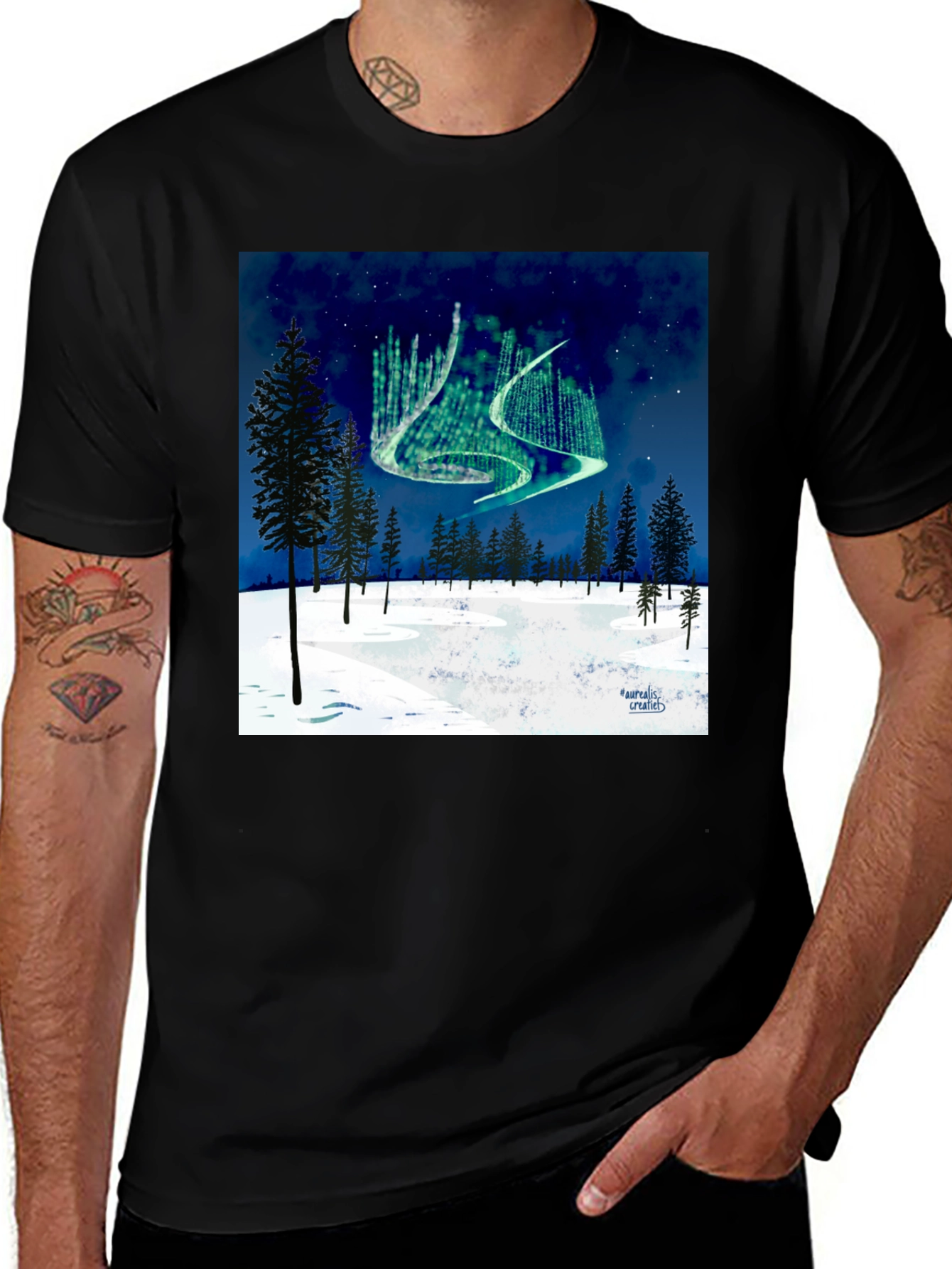 Variant 8 of Northern Lights Graphic Tee - Aurora Borealis Art
