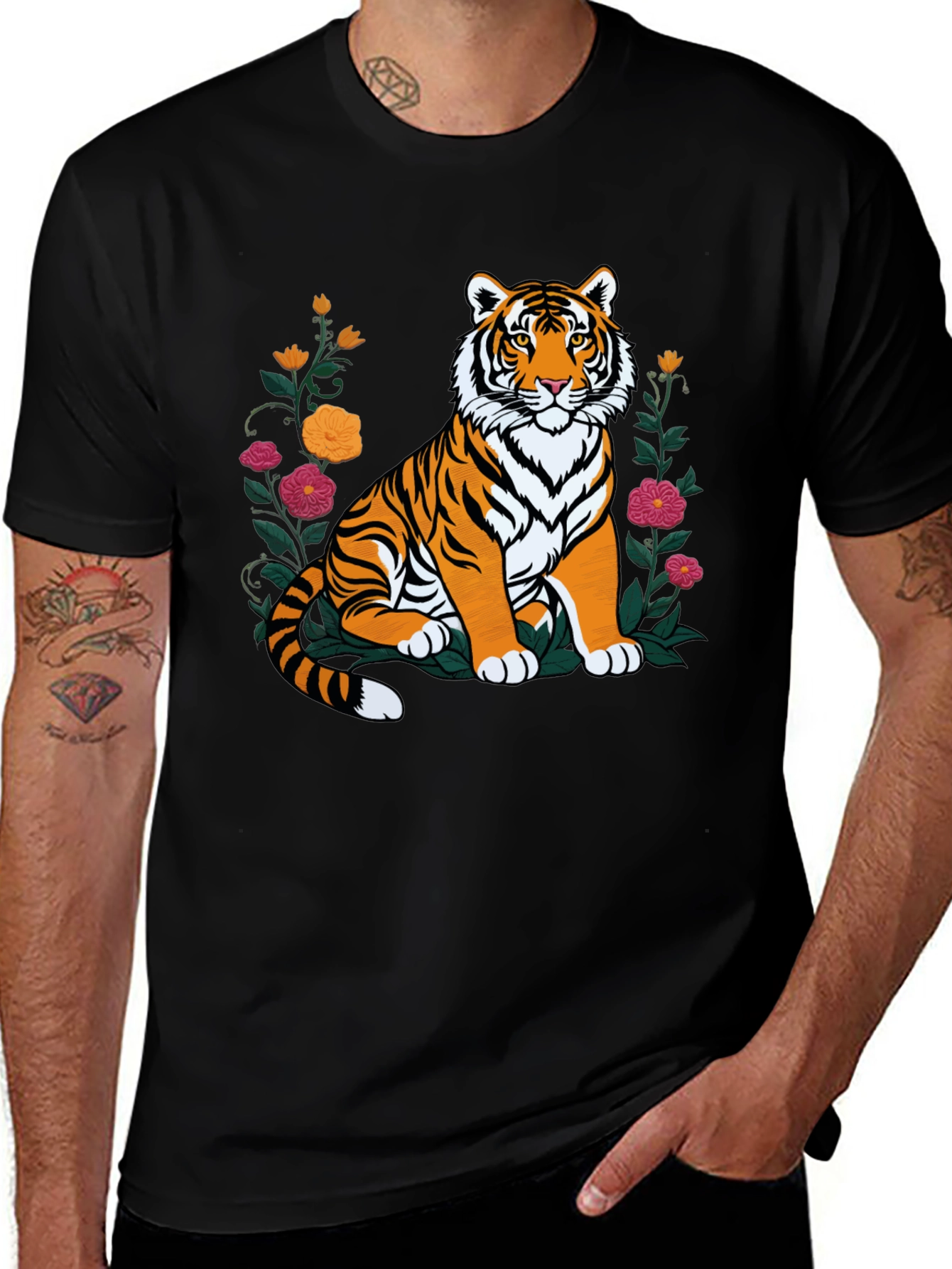 Variant 9 of Floral Tiger Graphic Tee - Stylish Comfort
