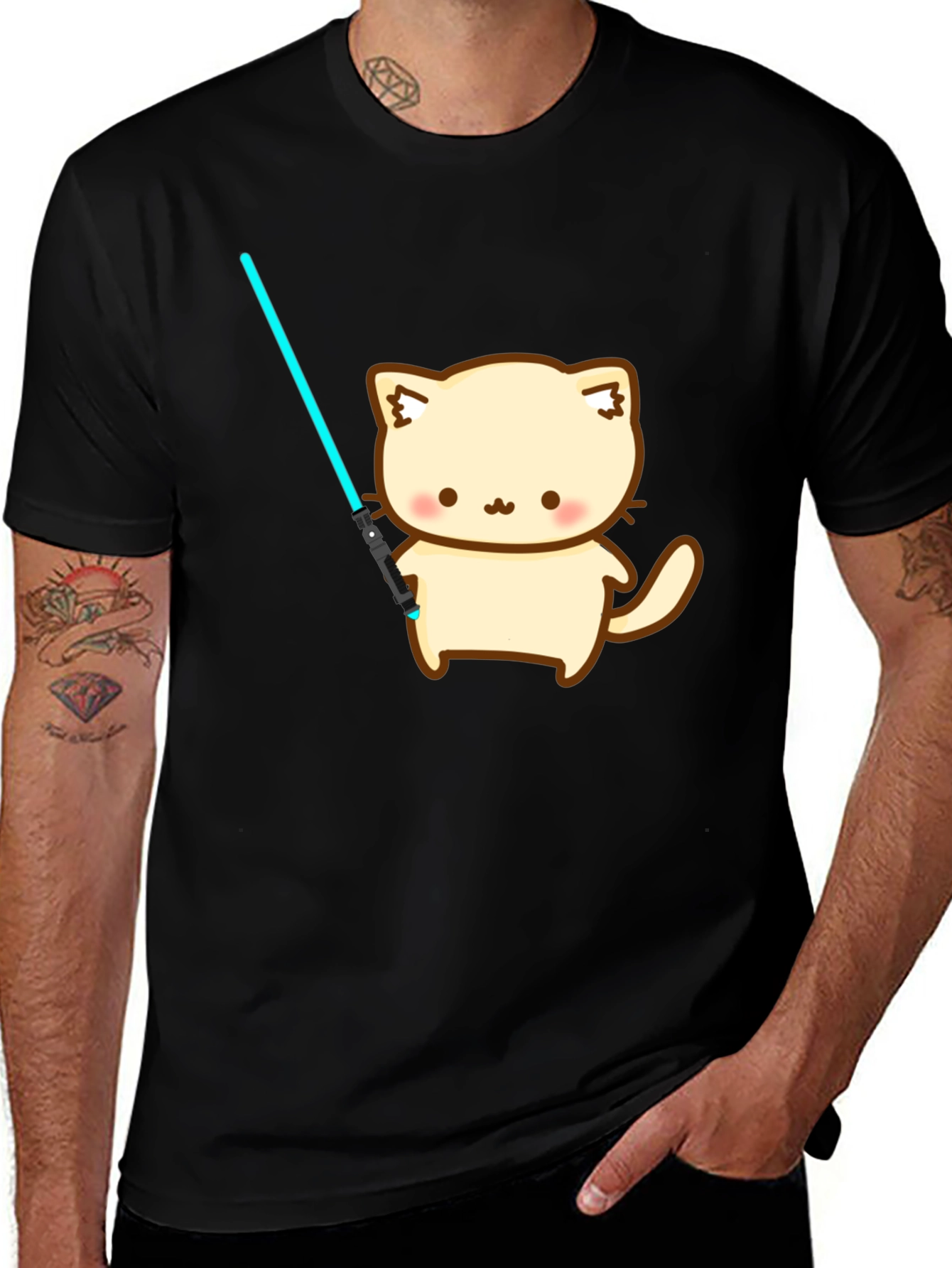 Variant 29 of Kawaii Cat with Lightsaber Graphic T-Shirt