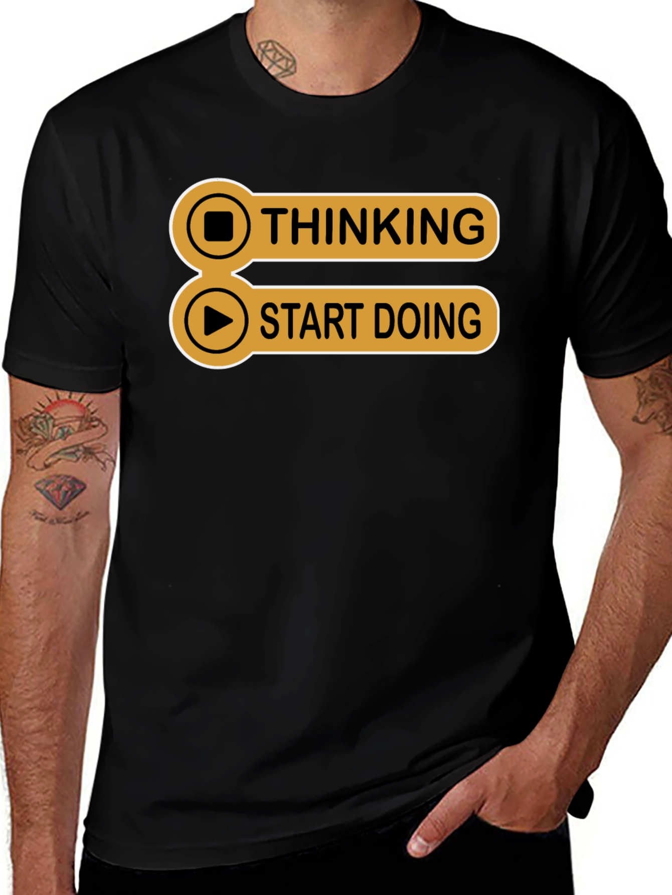Variant 13 of Thinking vs. Doing Graphic Tee - Black