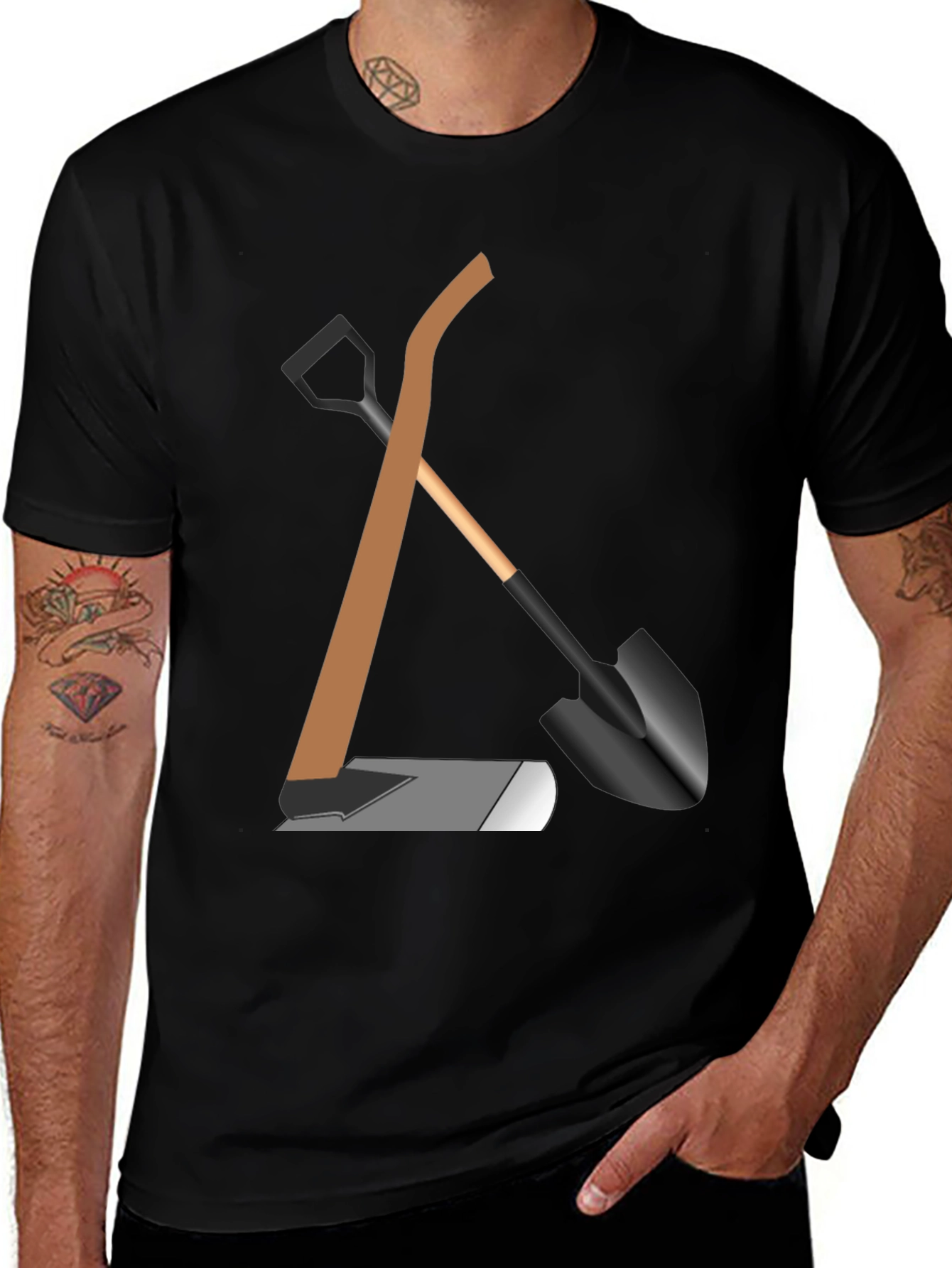 Variant 4 of Gardening Tools Graphic Tee - Black Cotton Shirt