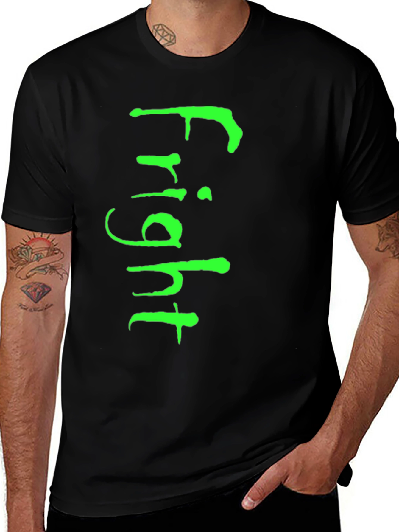 Variant 8 of Fright T-Shirt - Green Graphic on Black Tee