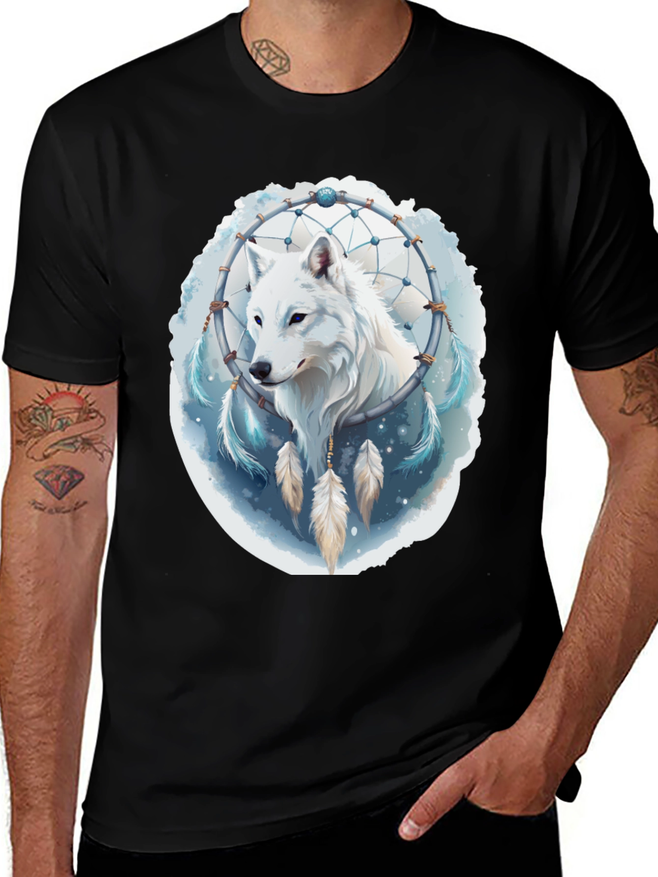 Variant 16 of Wolf Dreamcatcher Graphic Tee - Stylish Nature Print
