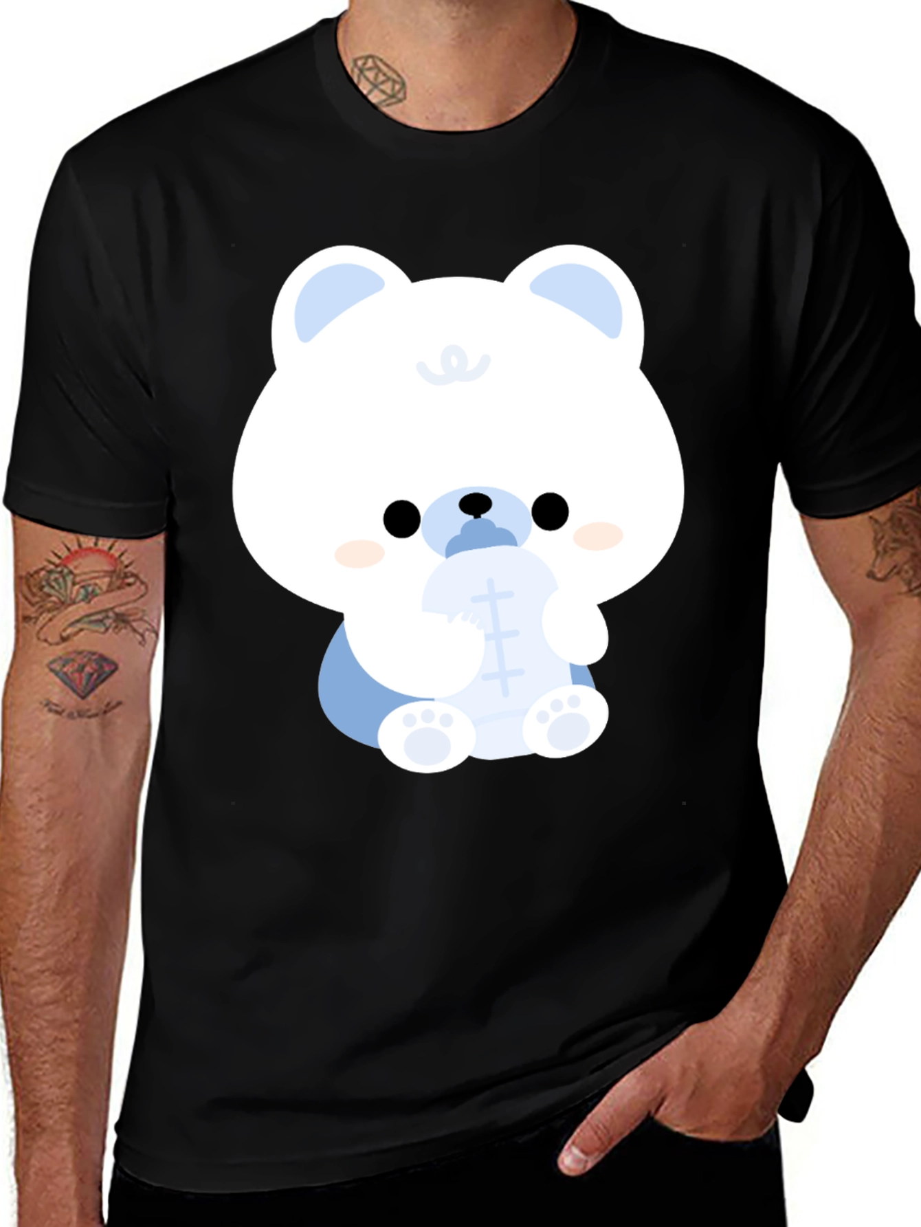 Variant 18 of Cute Cartoon Bear Black T-Shirt