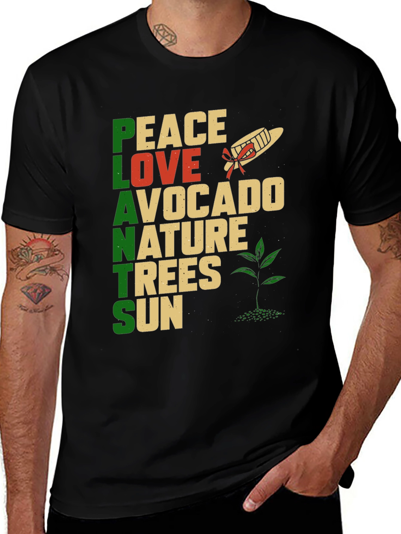Variant 21 of Plants Peace Love Avocado Nature Trees Sun T-Shirt