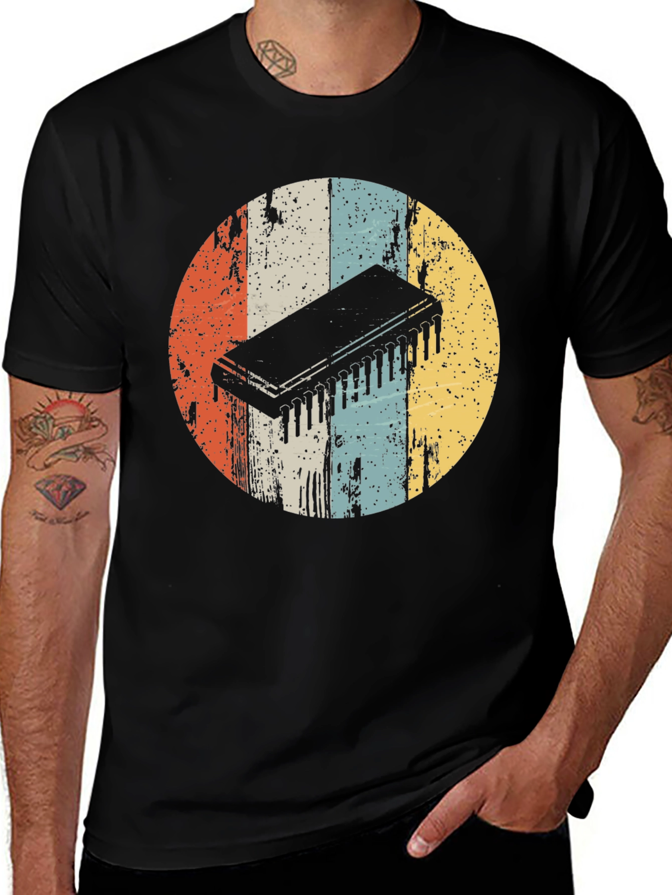 Variant 4 of Retro Circuit Chip T-Shirt