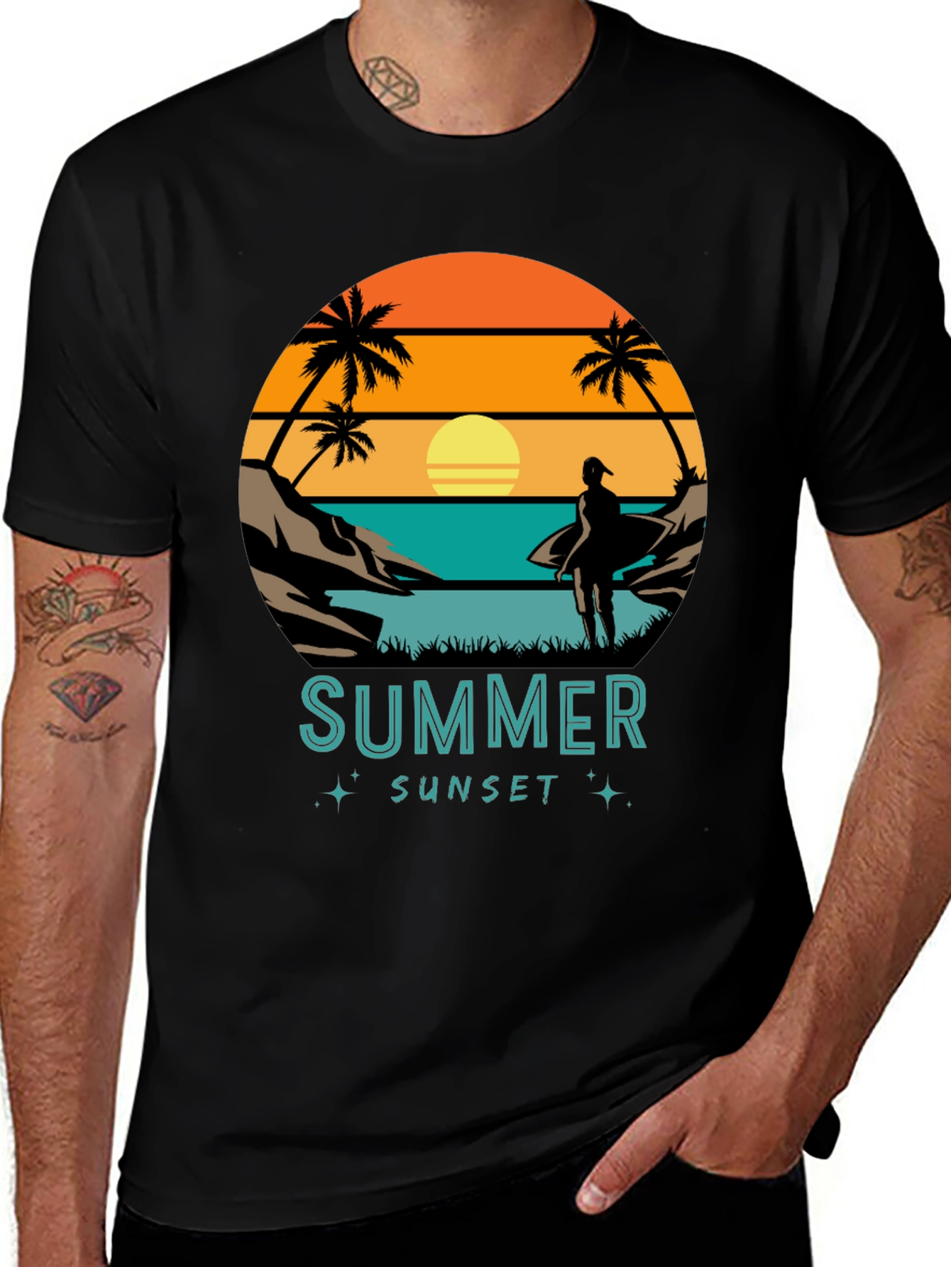 Variant 12 of Summer Sunset Surfer Graphic Tee