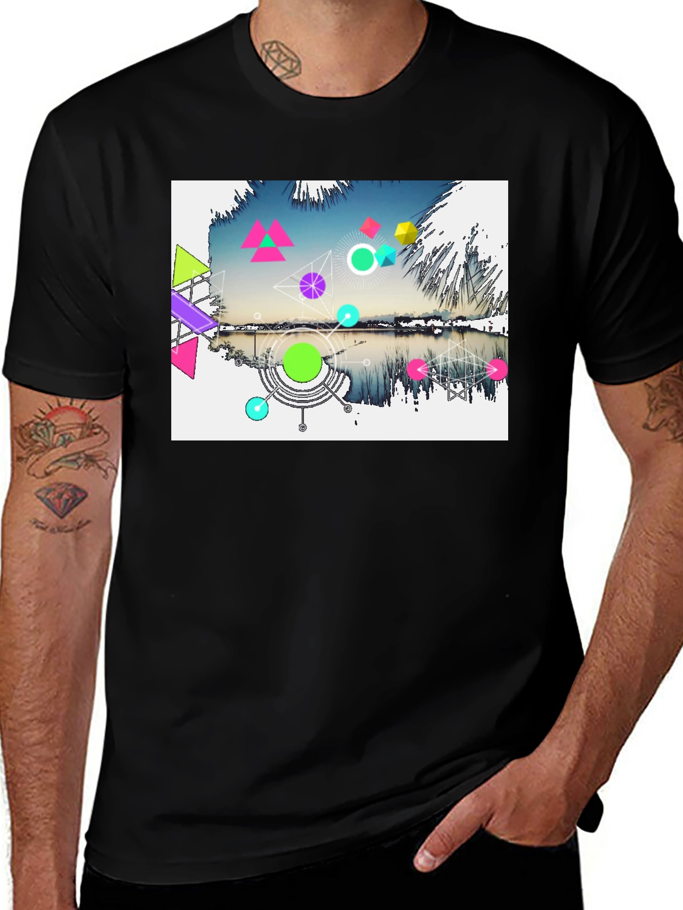 Variant 15 of Geometric Lake Design Men's Black T-Shirt