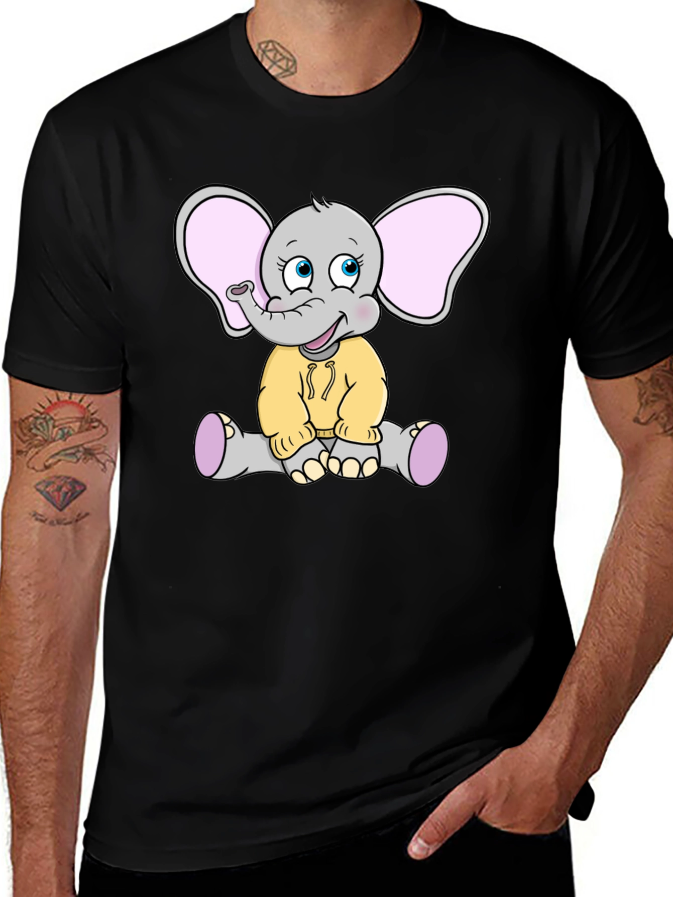 Variant 12 of Cute Elephant Graphic Tee - Black Cotton T-Shirt