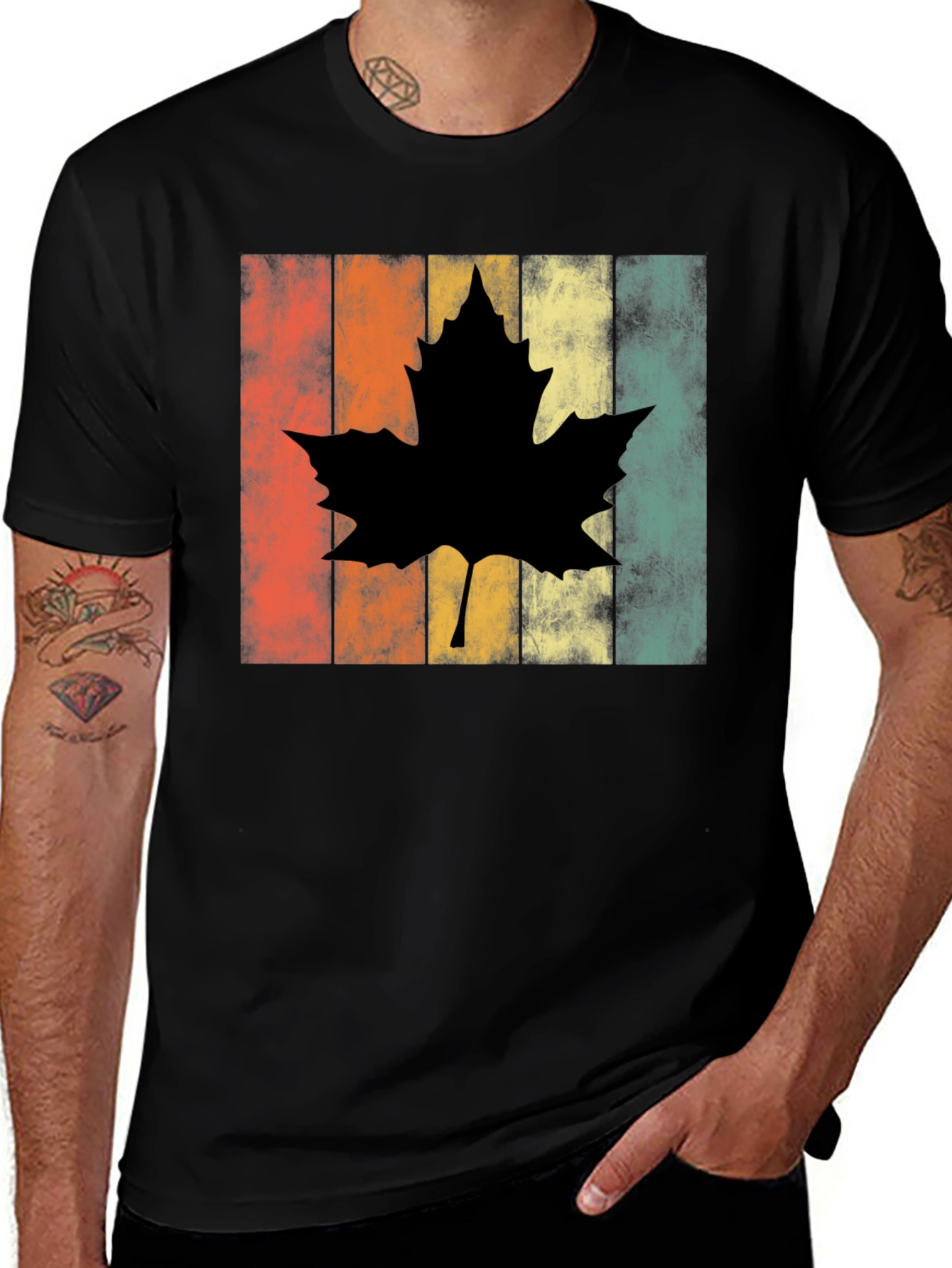 Variant 24 of Retro Maple Leaf Graphic Tee - Black