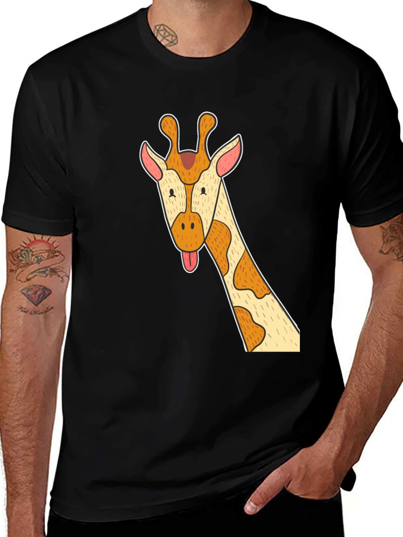 Variant 9 of Giraffe Graphic Tee - Black Cotton T-Shirt
