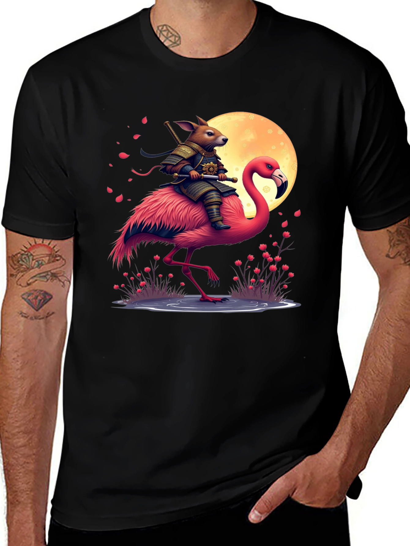 Variant 12 of Samurai Mouse Riding Flamingo T-Shirt