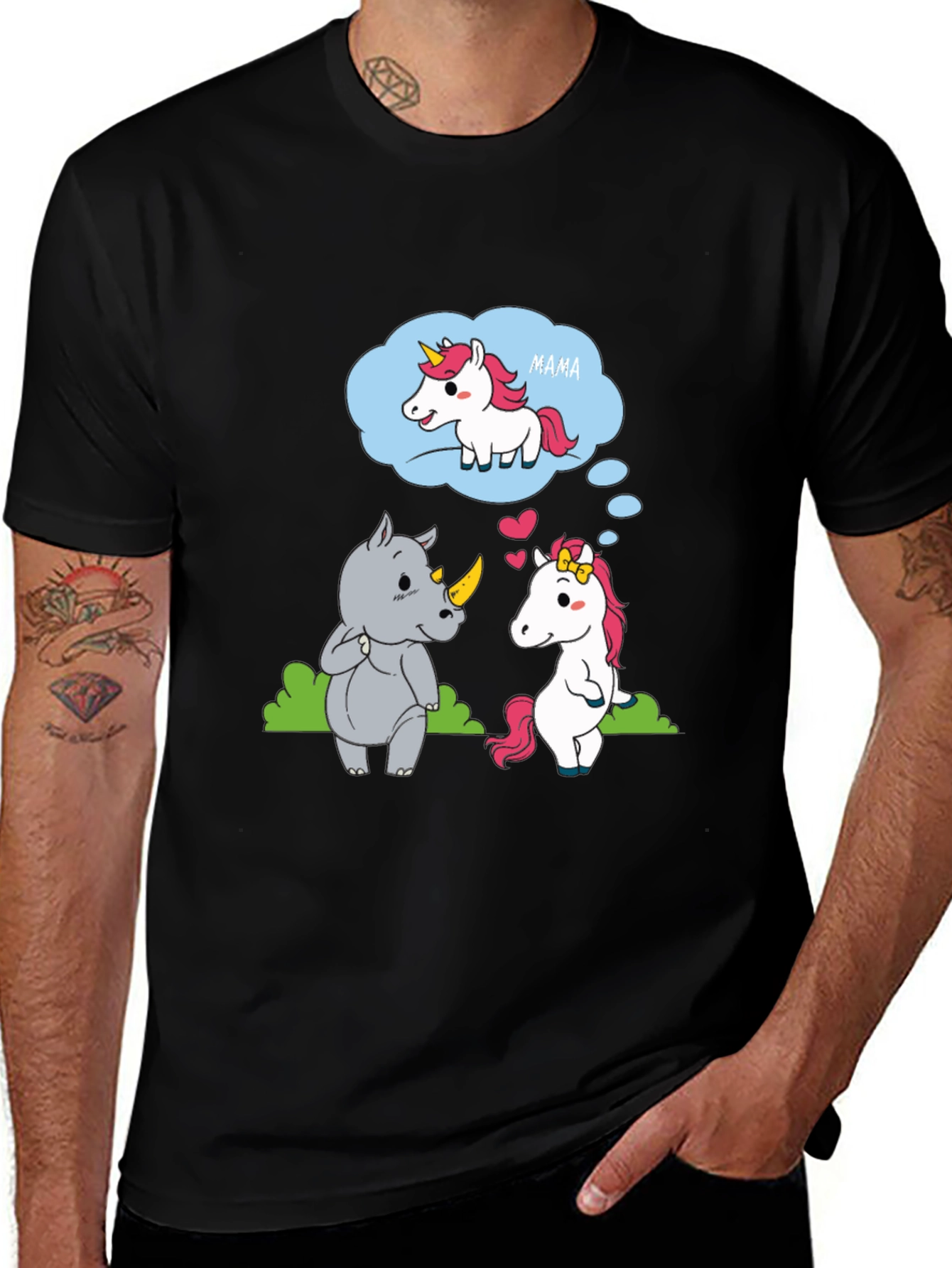Variant 14 of Unicorn & Rhino Graphic Tee - Men's Black T-Shirt