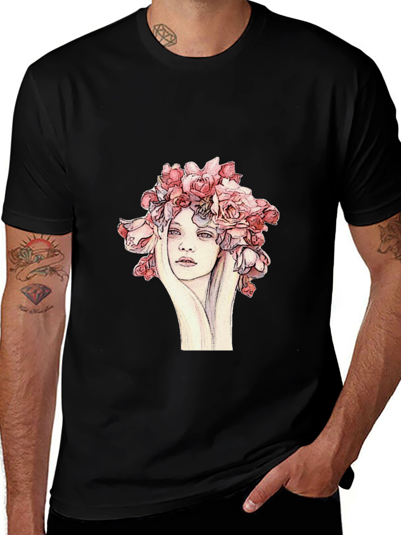 Variant 28 of Floral Woman Graphic Tee - Unique Artistic Design