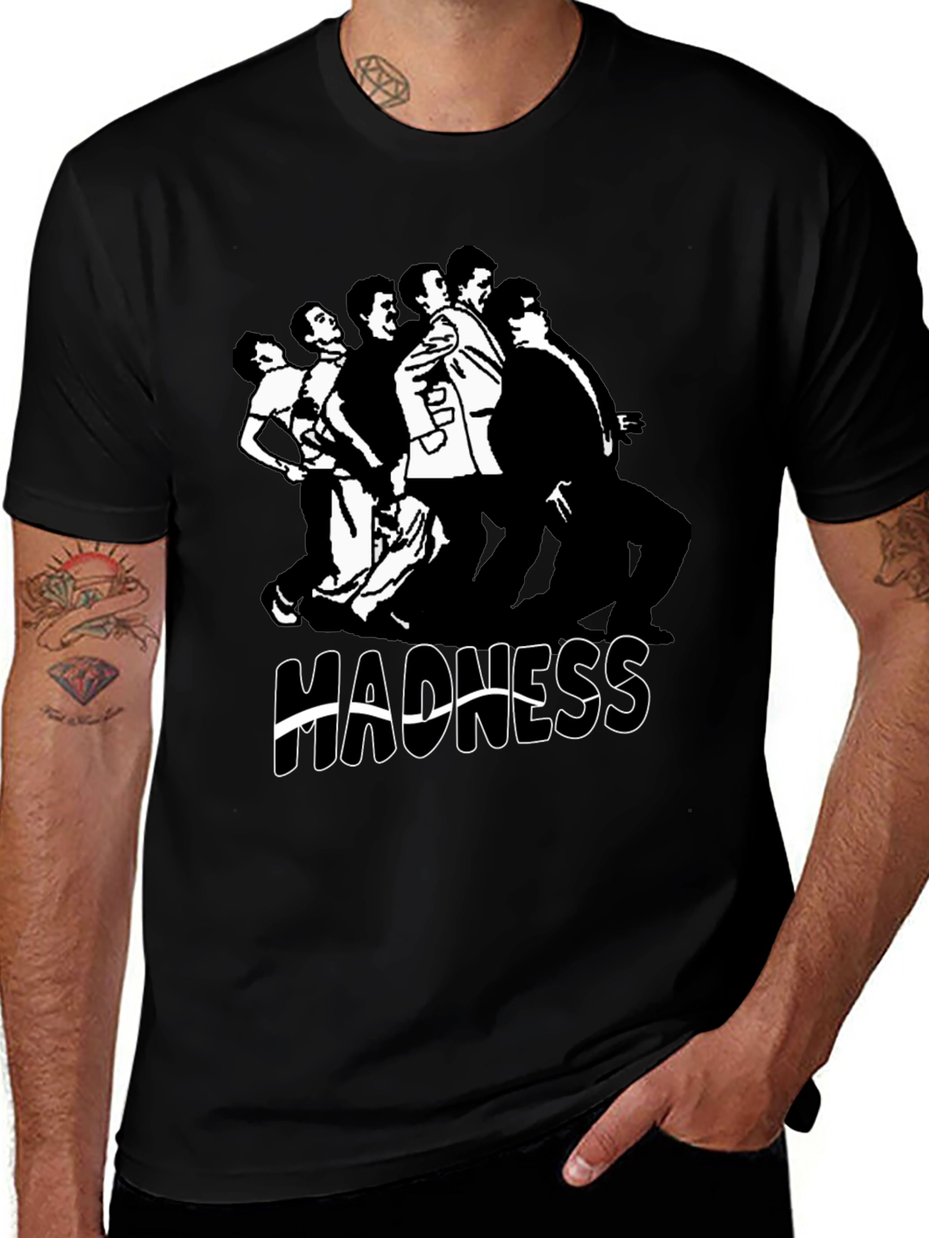 Madness Band T-Shirt Black Cotton Crew Neck Men's