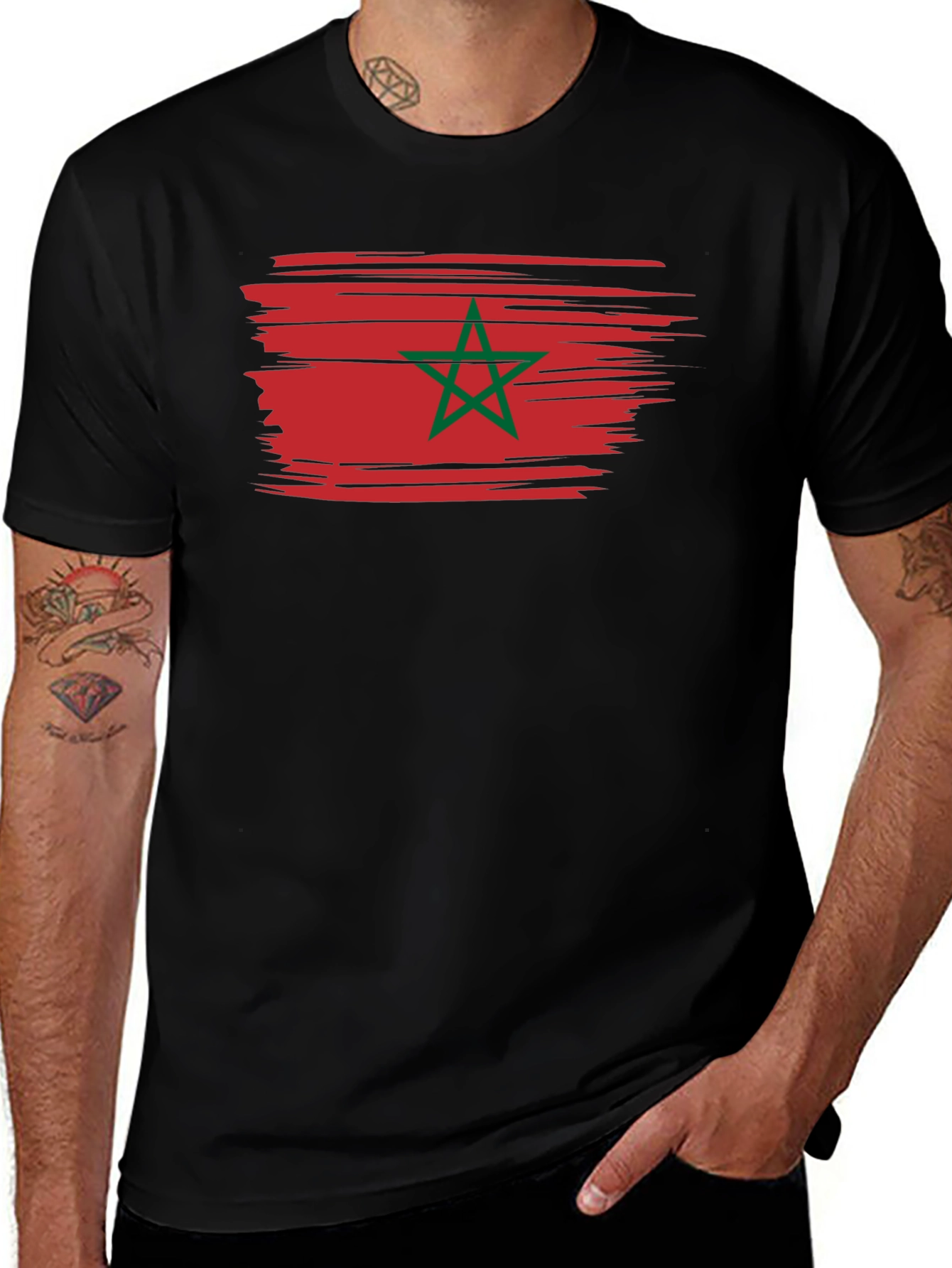Moroccan Flag T-Shirt - Brush Stroke Design