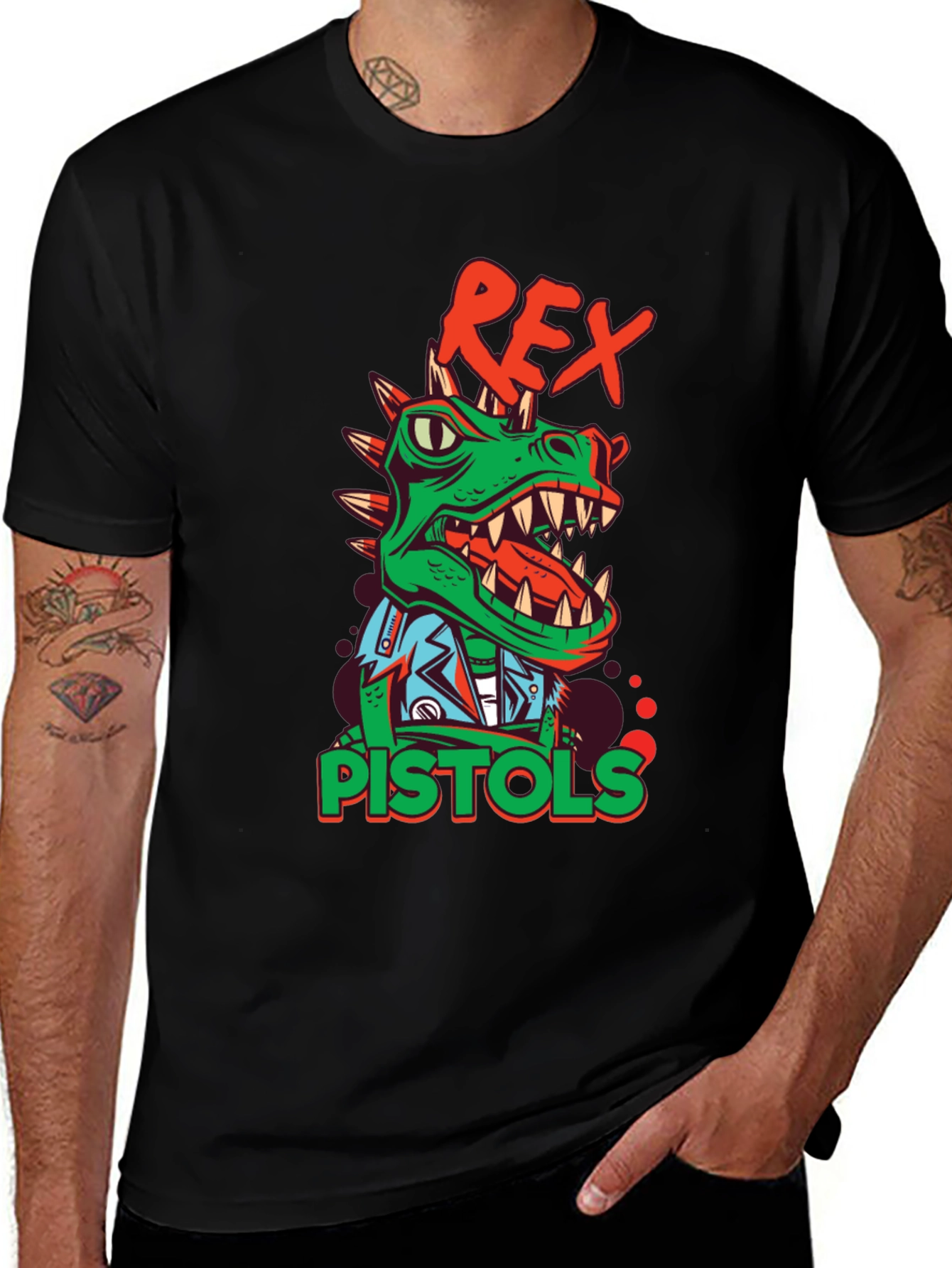 Variant 5 of Rex Pistols Graphic Tee - Rock 'n' Roll Dinosaur T-Shirt