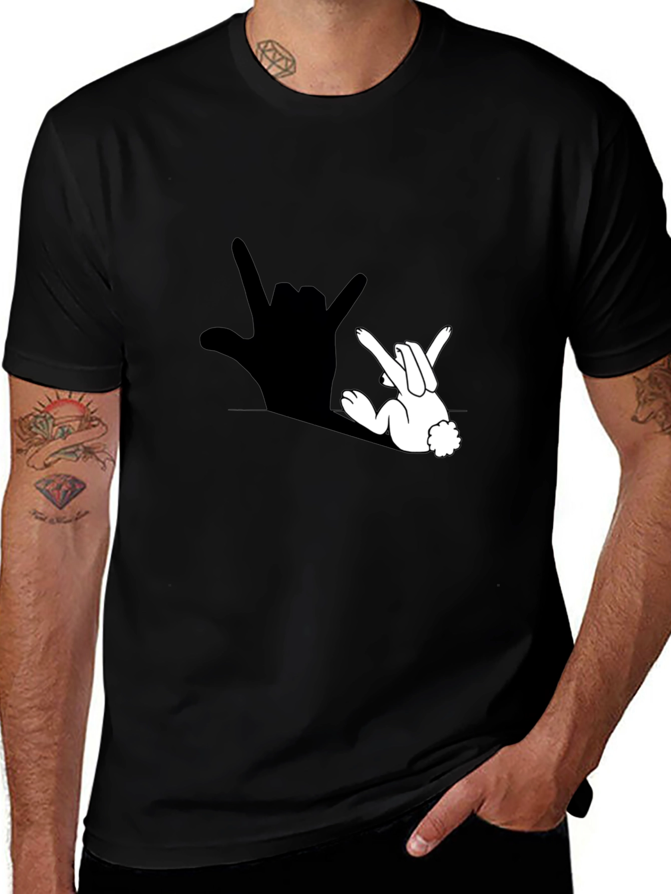 Variant 10 of Bunny Sign Language Black T-Shirt