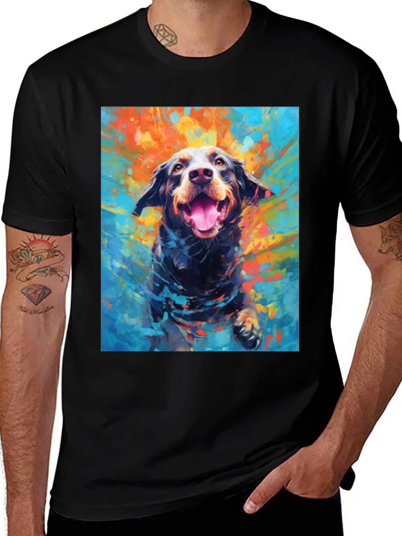 Variant 15 of Dog Art Print Men's Black T-Shirt