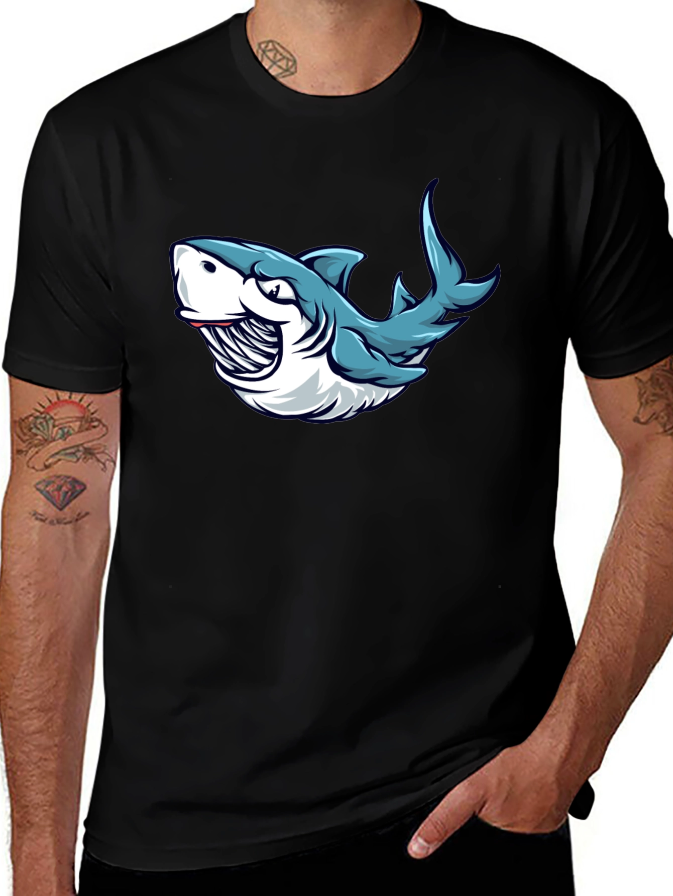 Variant 5 of Shark Graphic Print T-Shirt - Black