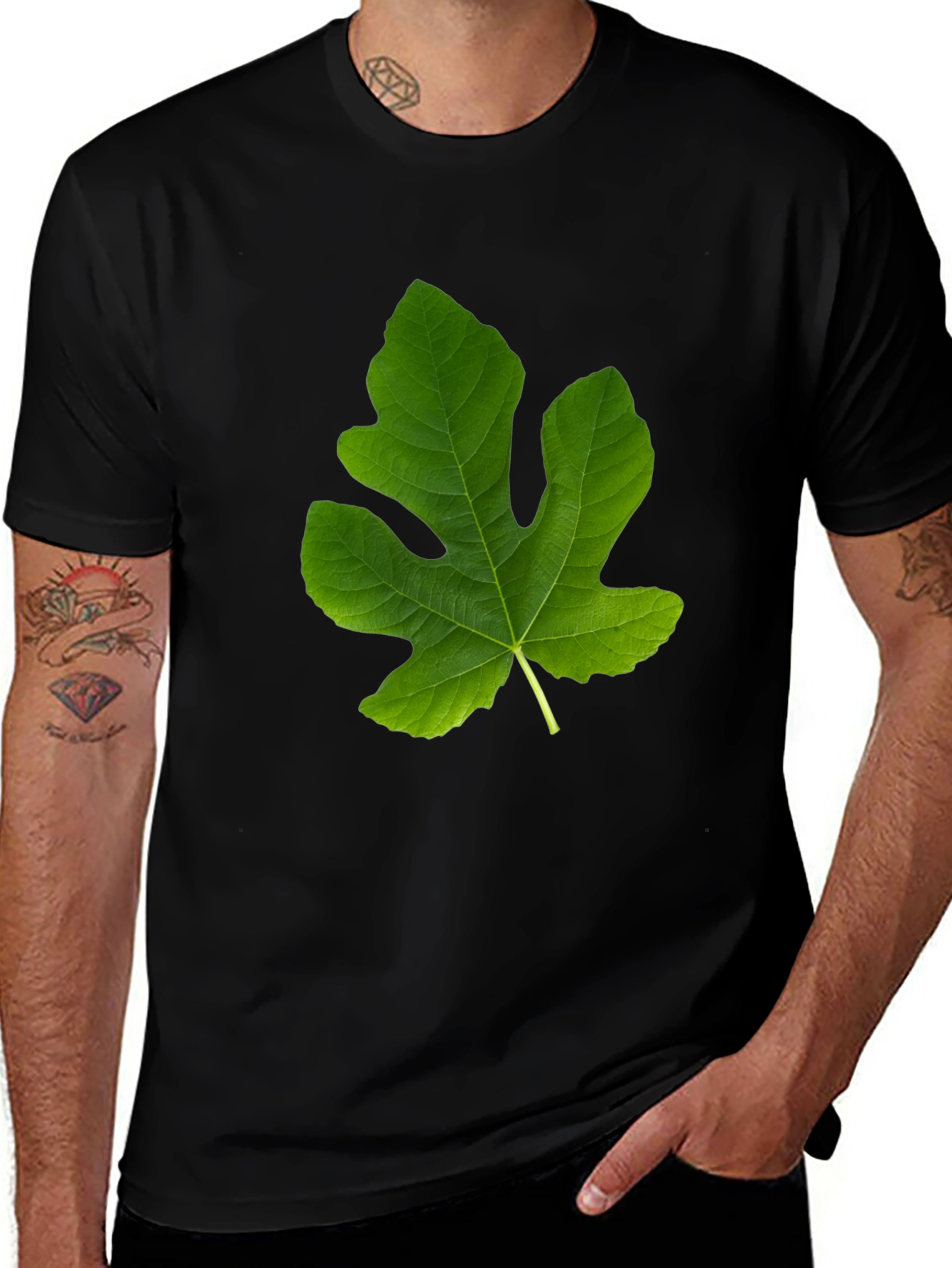 Variant 24 of Green Leaf Graphic Black T-Shirt