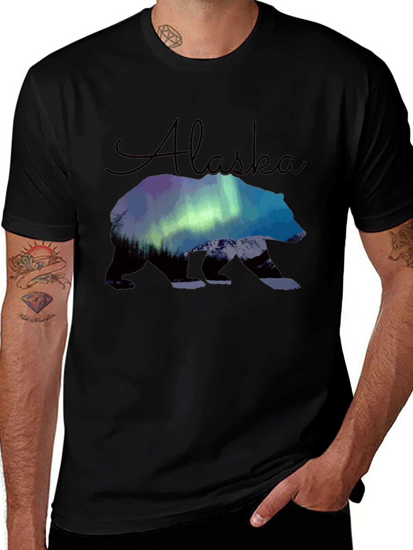 Variant 17 of Alaska Bear Northern Lights Graphic T-Shirt