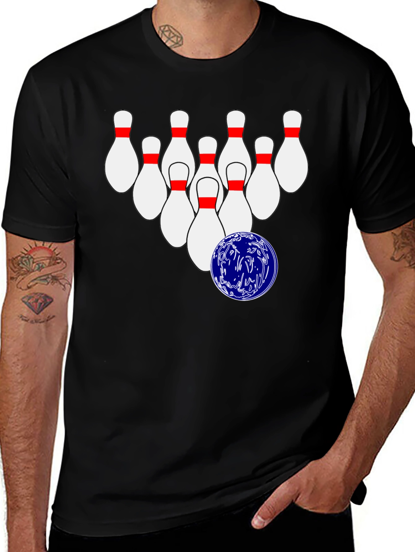 Variant 2 of Bowling Pins and Ball Graphic Tee - Classic Strike Style
