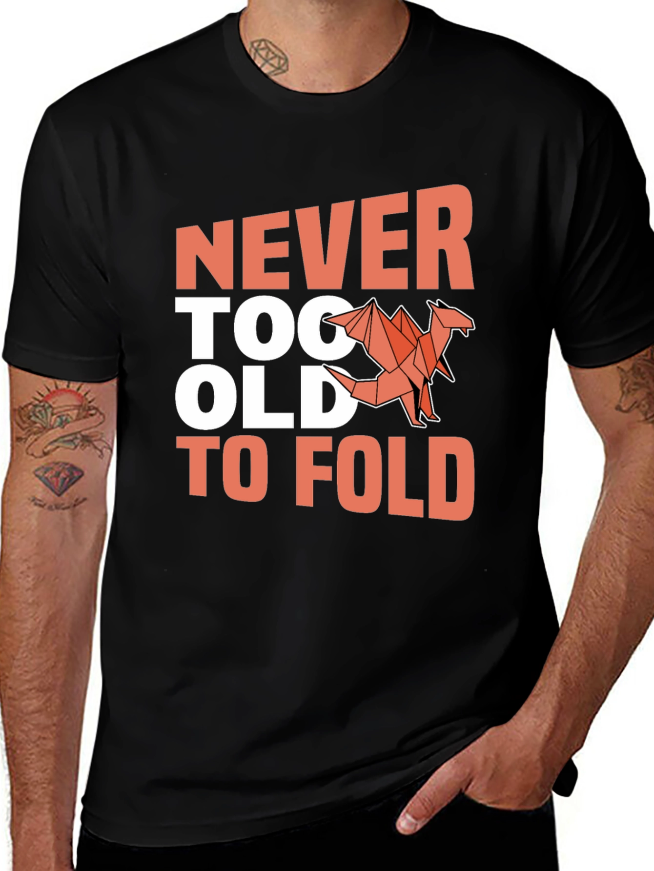 Variant 14 of Never Too Old To Fold Origami Dragon T-Shirt