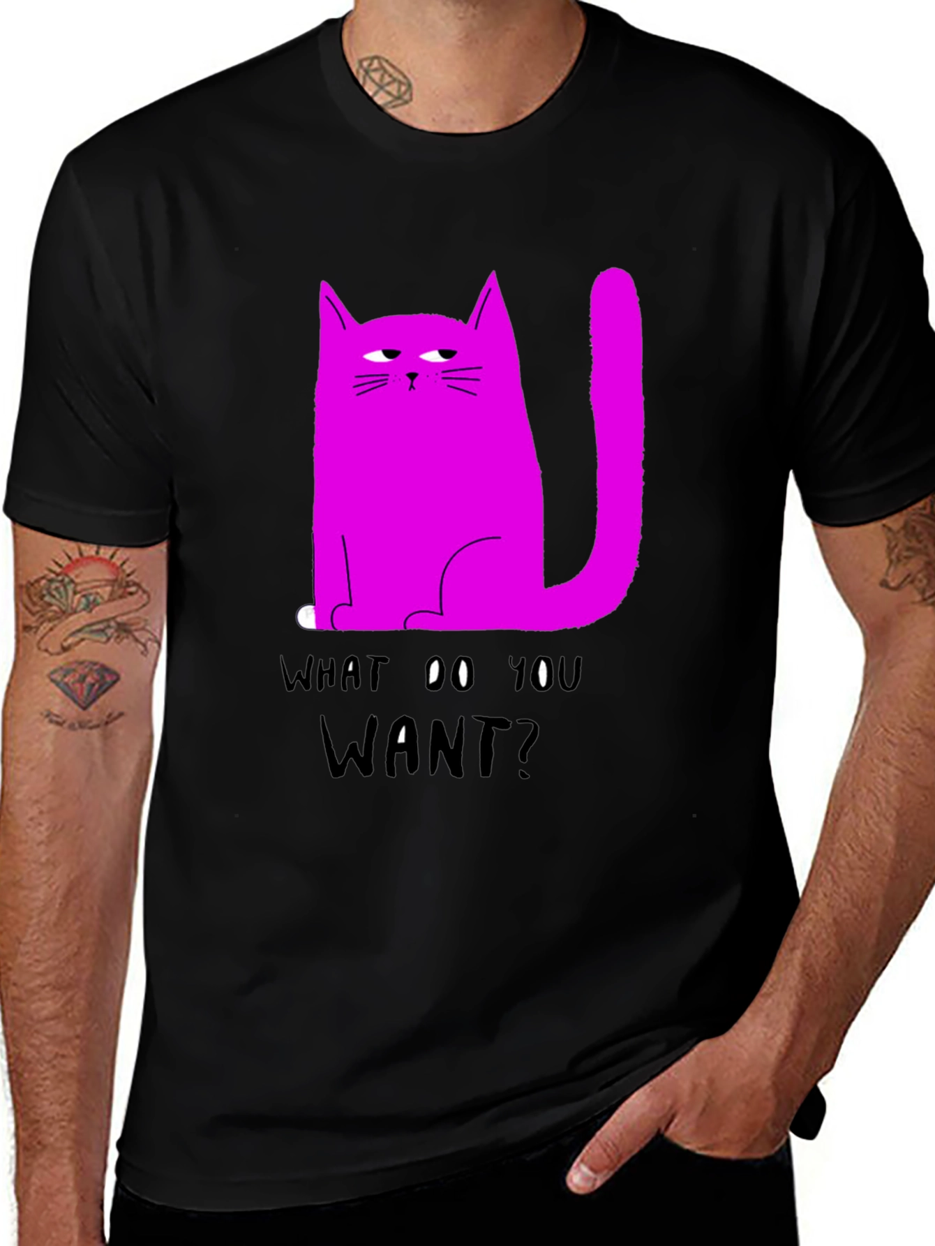 Variant 20 of Funny Cat Graphic T-Shirt - What Do You Want? Black