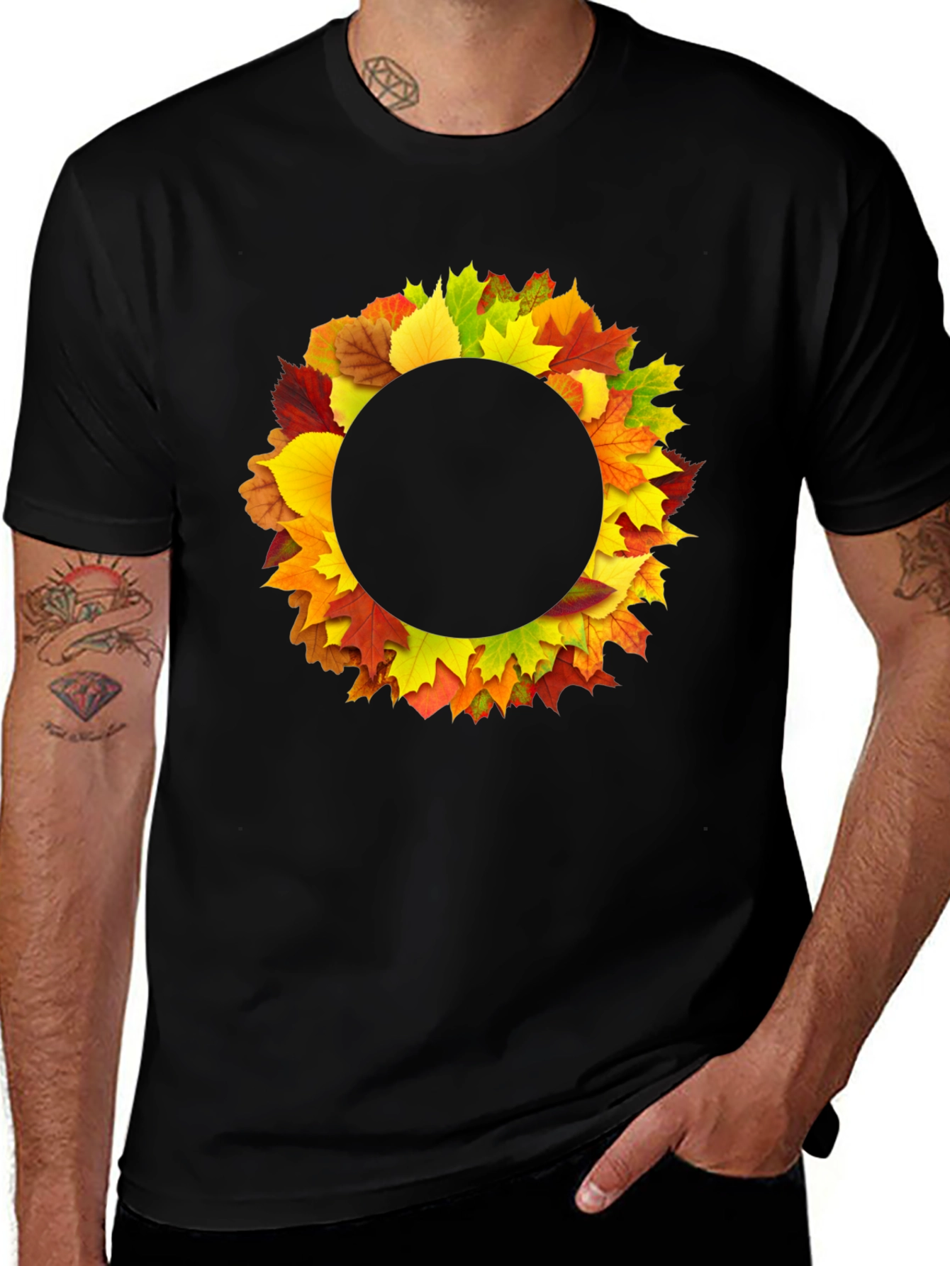Variant 9 of Autumn Leaf Circle T-Shirt - Stylish Fall Apparel