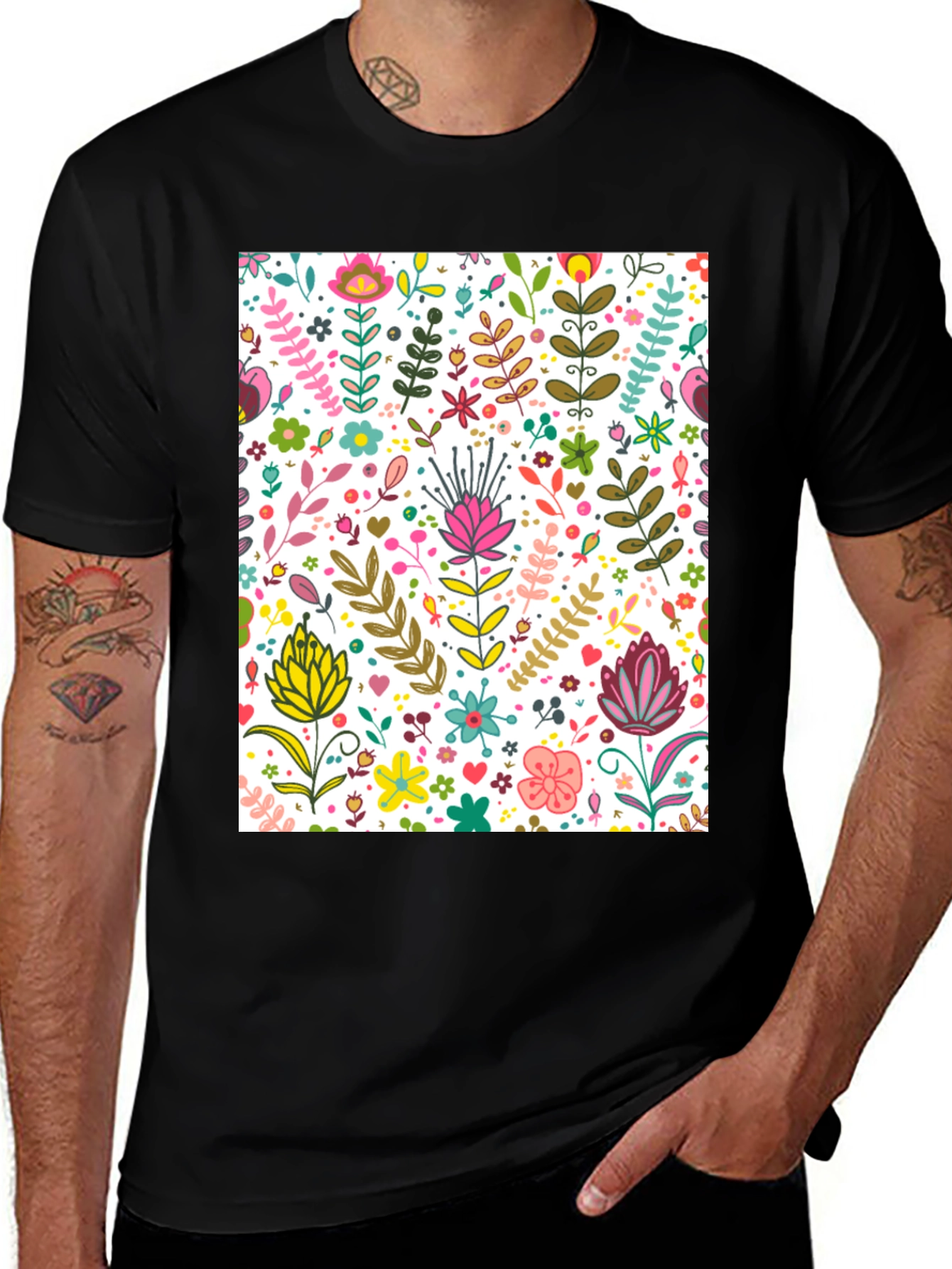 Variant 12 of Floral Print Black T-Shirt - Stylish & Comfortable