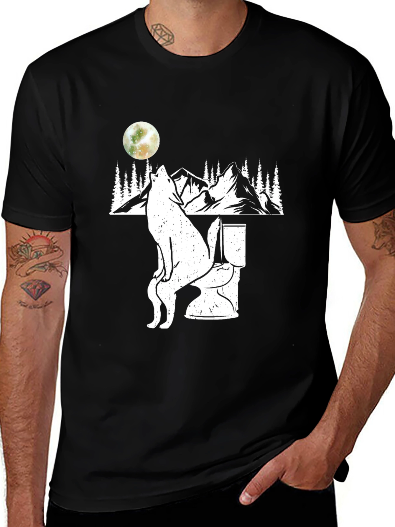Wolf on Toilet T-Shirt - Funny Graphic Tee