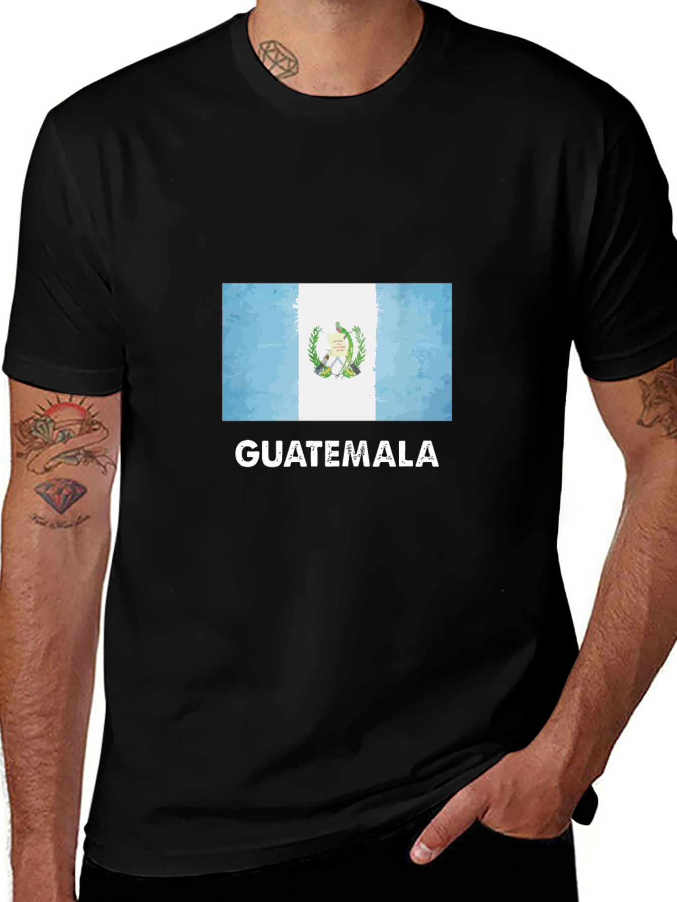 Guatemala Flag Graphic Tee - Black Cotton T-Shirt