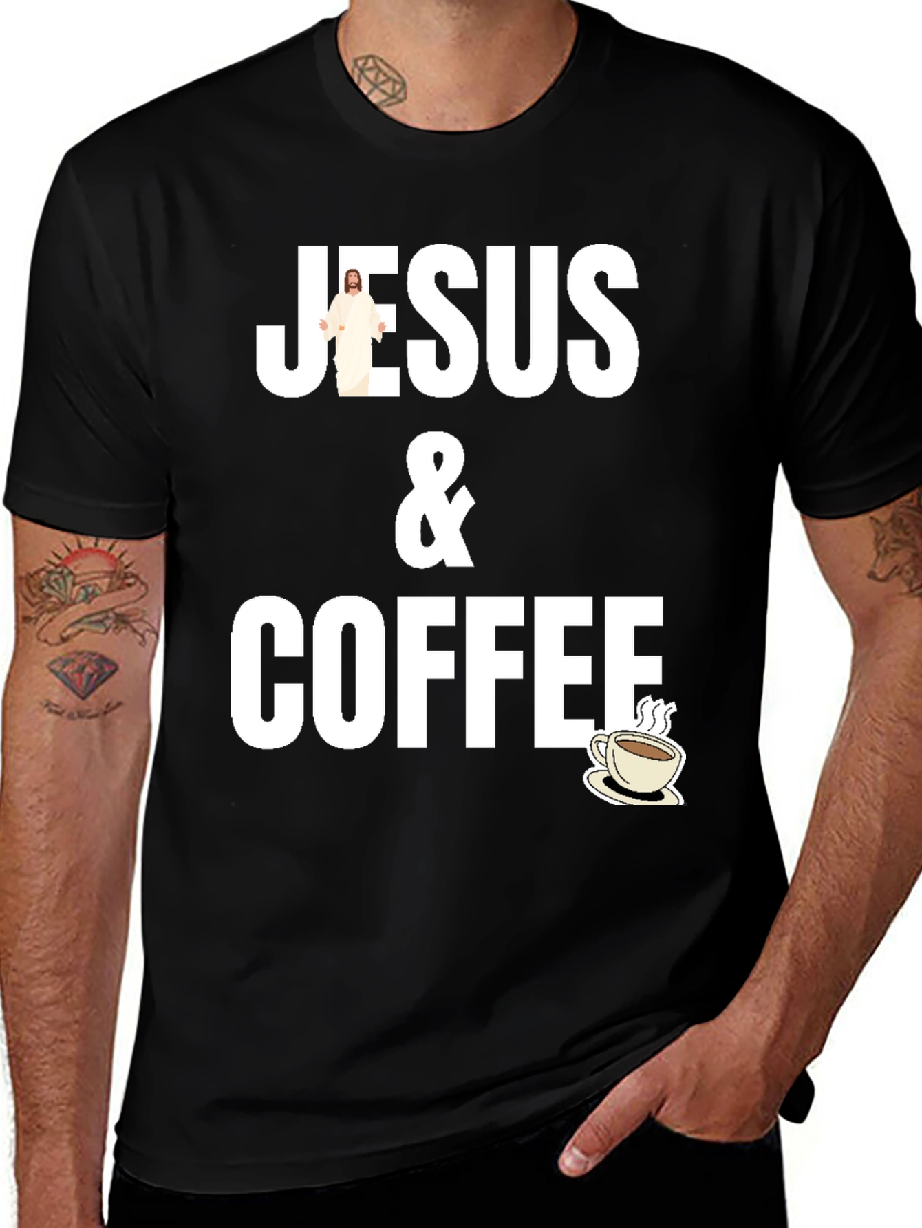 Jesus & Coffee Graphic T-Shirt - Black