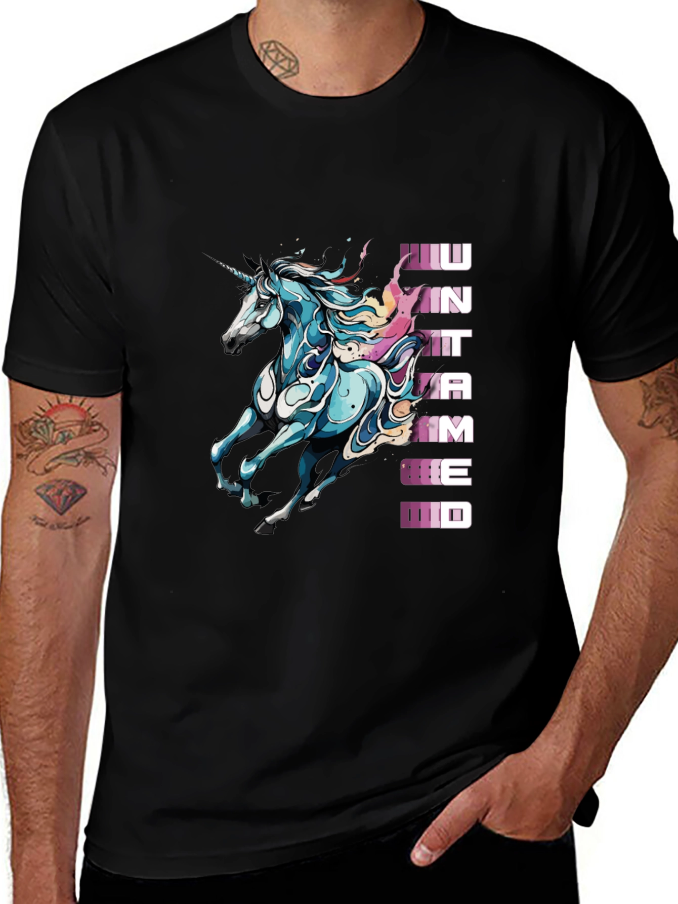 Variant 5 of Untamed Unicorn Graphic Tee - Black Cotton Shirt
