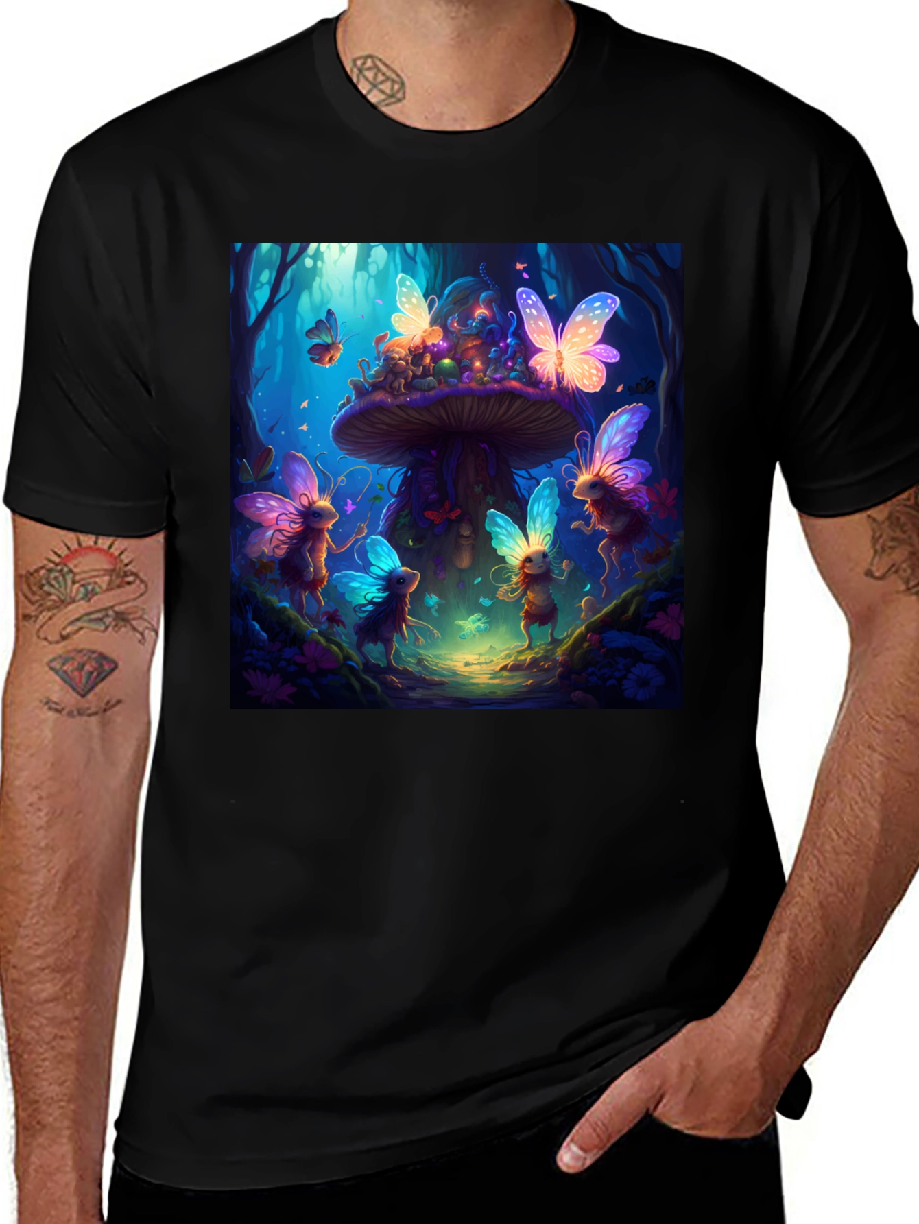Variant 14 of Enchanted Forest Tee: Fairy Mushroom Design