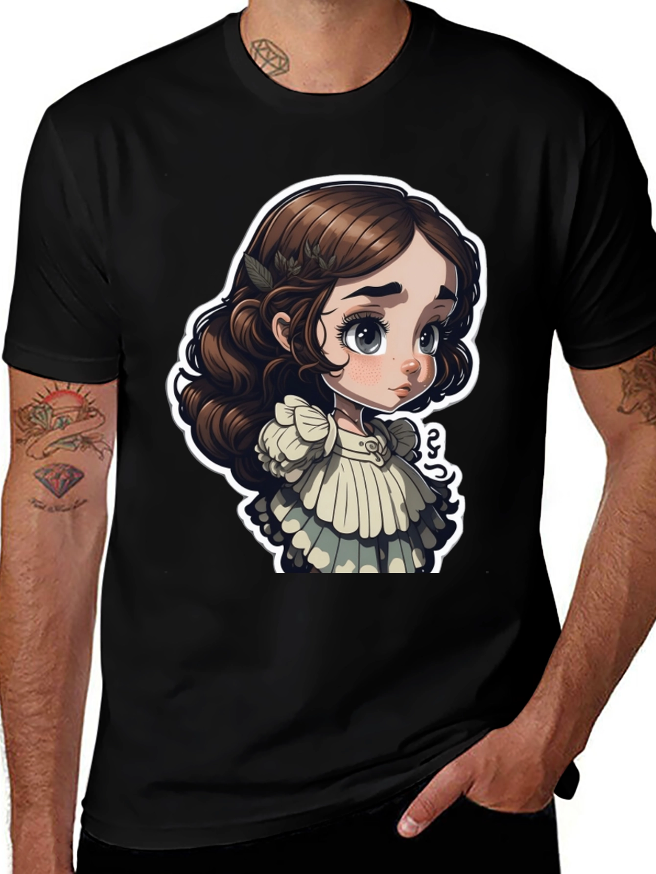 Variant 7 of Cute Cartoon Girl Black T-Shirt