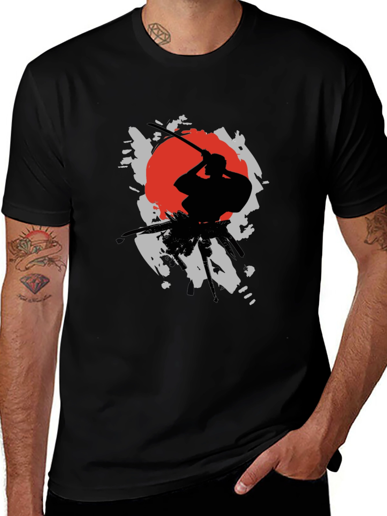 Samurai Silhouette T-Shirt - Rising Sun Design