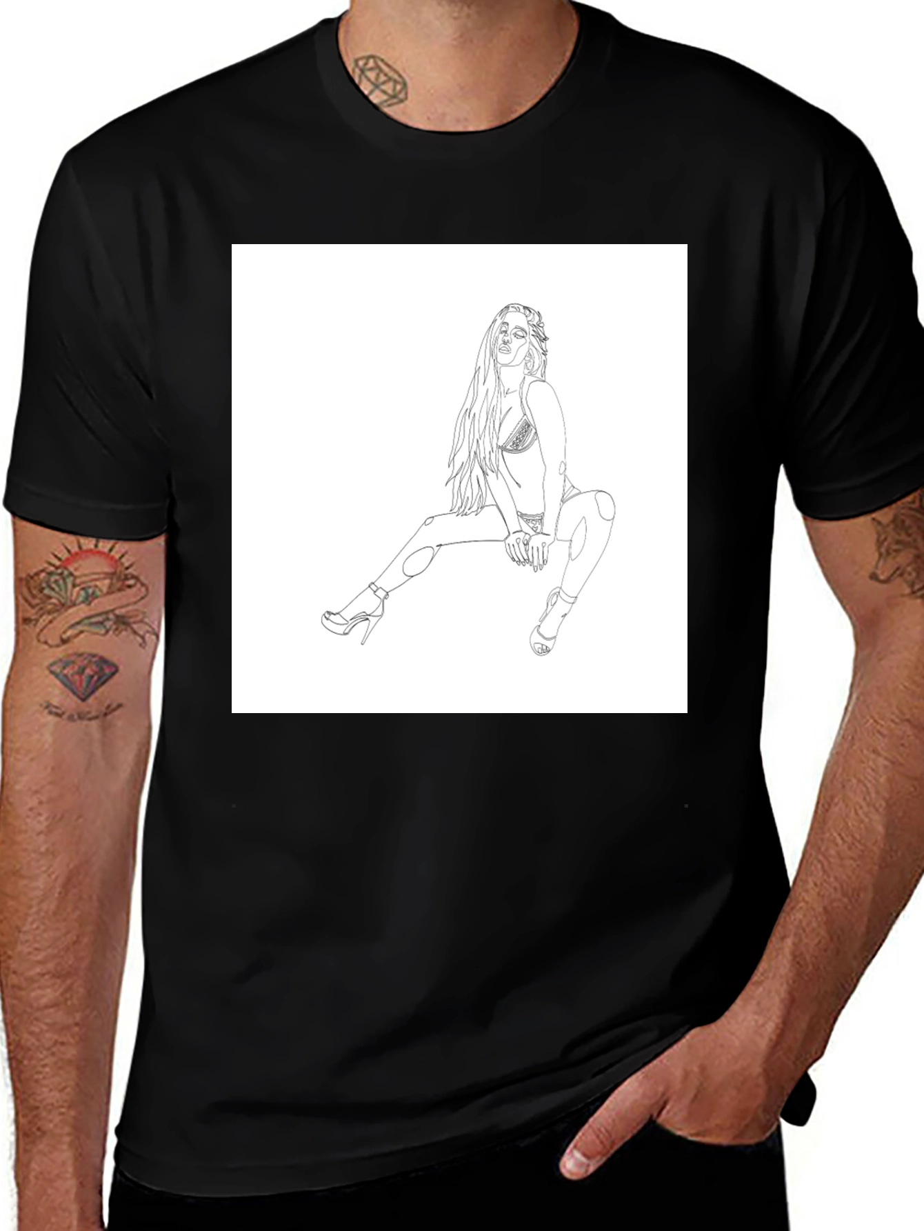 Variant 16 of Black Graphic Tee - Woman Sketch Design