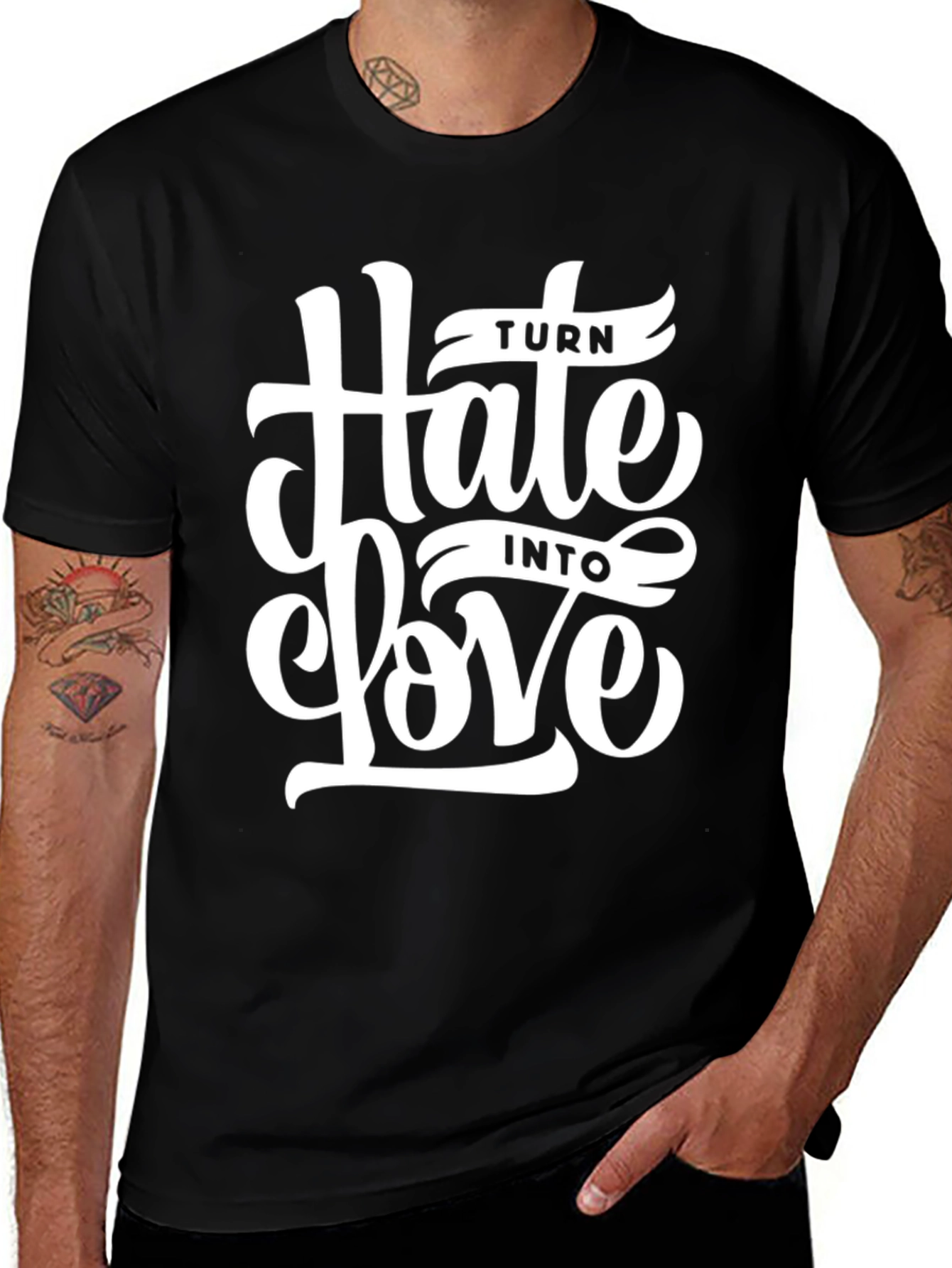 Variant 15 of Turn Hate Into Love Black Graphic Tee