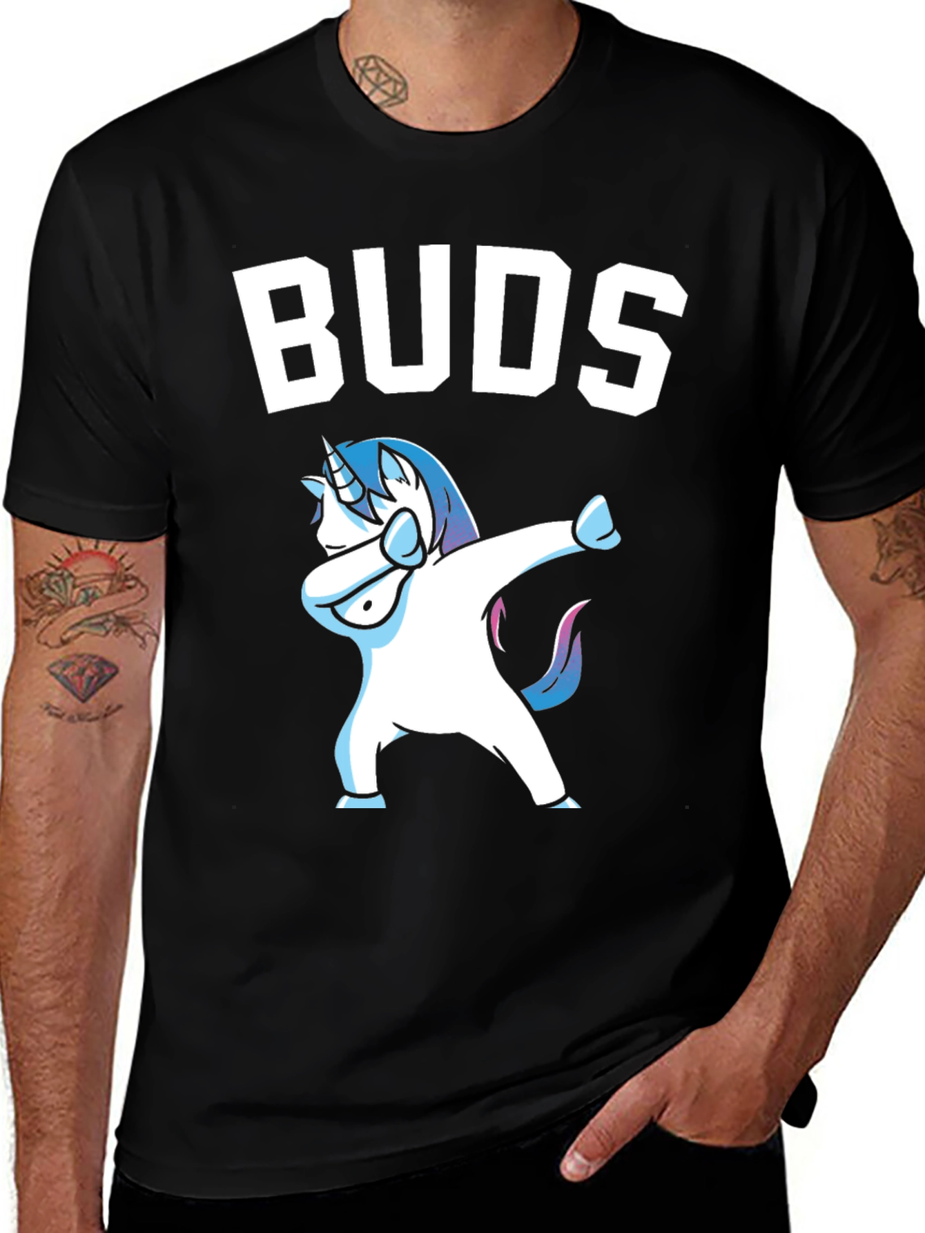Variant 17 of Dabbing Unicorn "Buds" Graphic Tee - Black