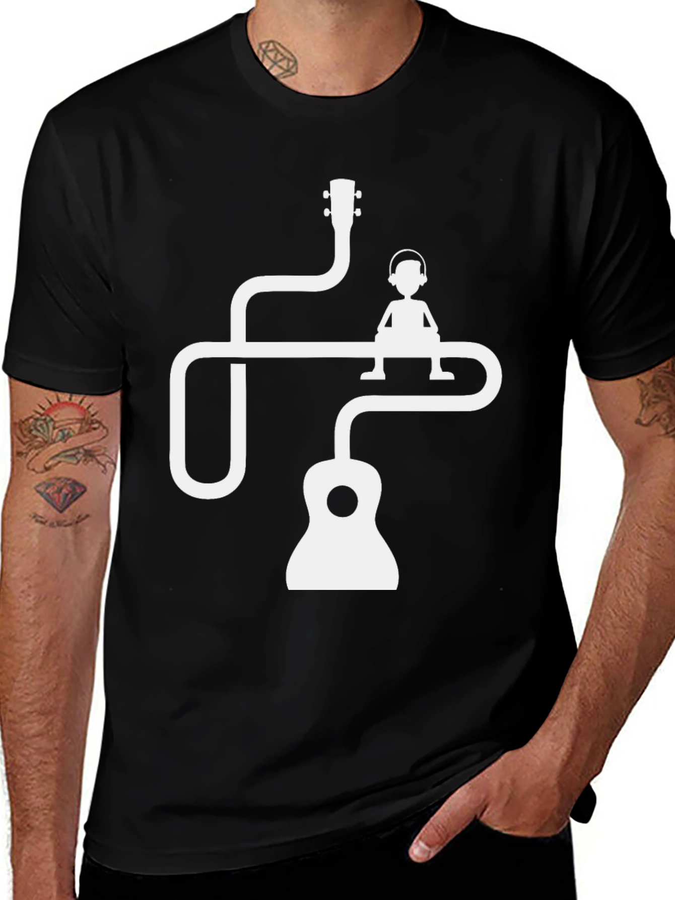 Variant 26 of Musician's Tee: Guitar Man Graphic Black T-Shirt
