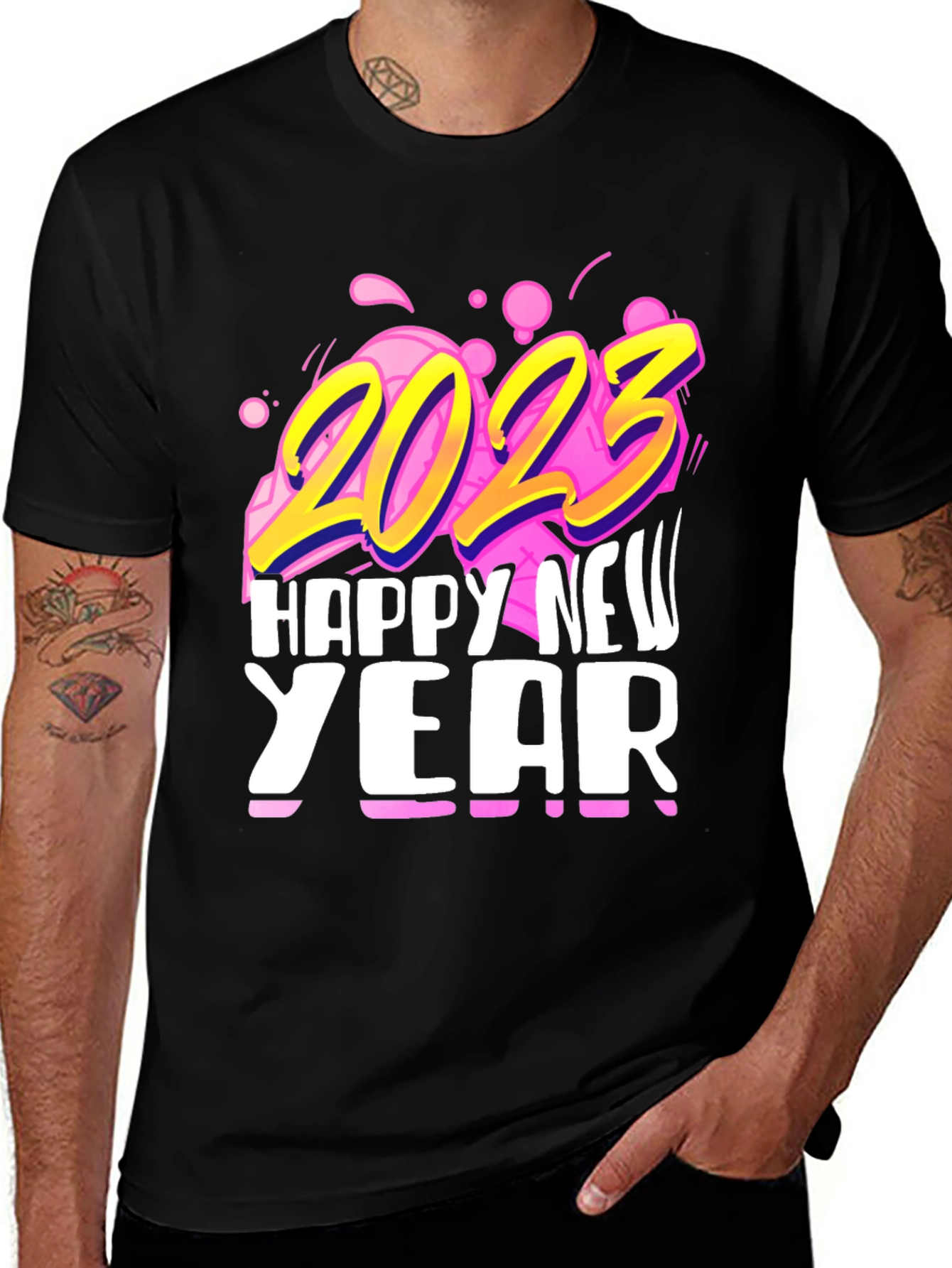 Variant 2 of Happy New Year 2023 Black Graphic T-Shirt