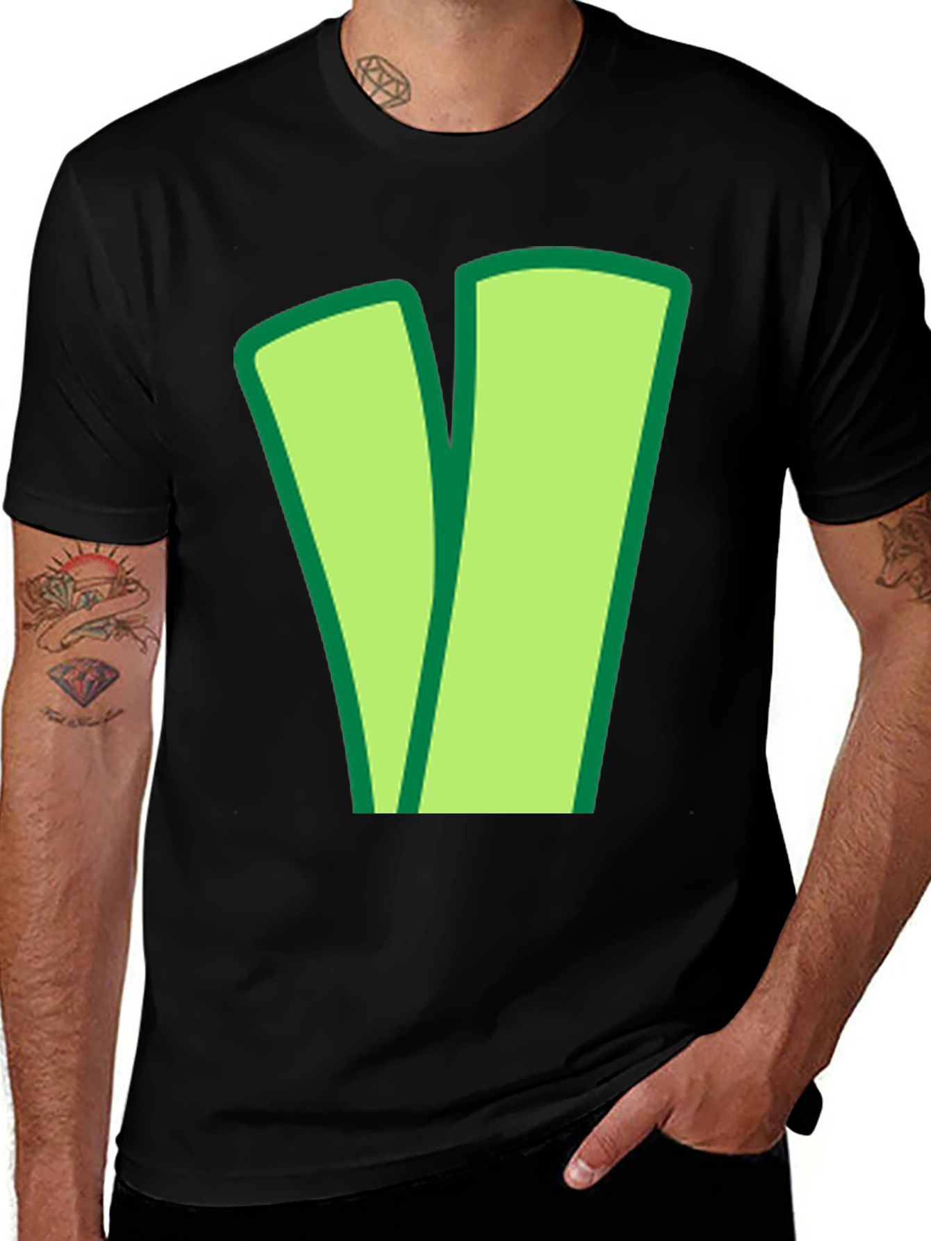 Variant 21 of Green V Black Cotton Tee - Casual Style