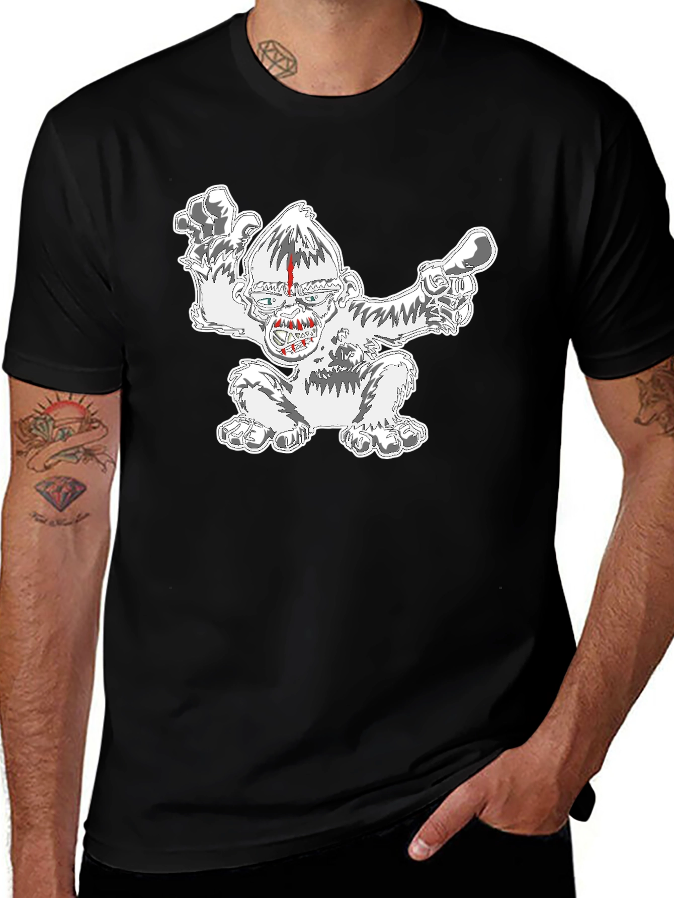 Variant 25 of Black T-Shirt with Graphic Monkey Design