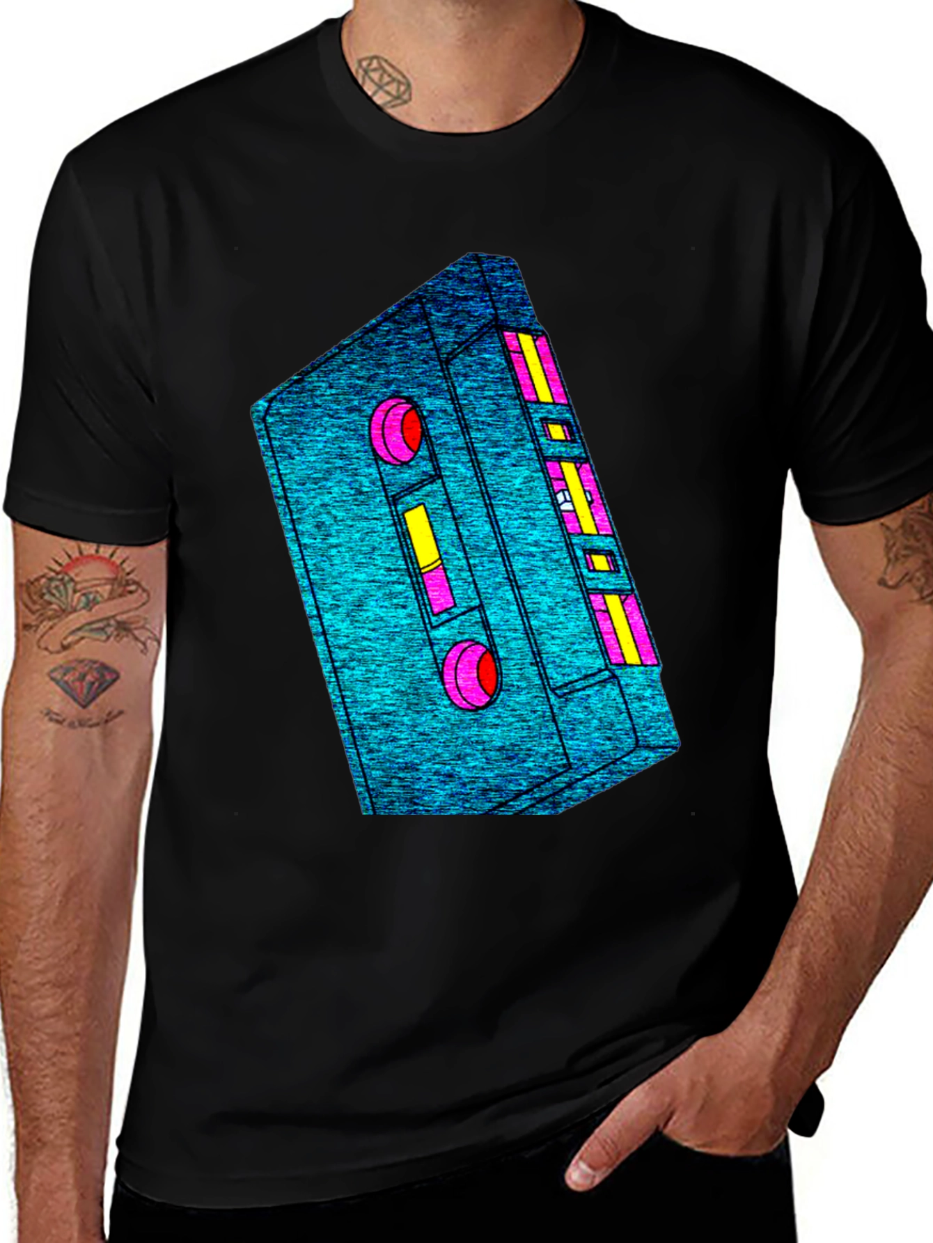 Variant 2 of Retro Cassette Tape Graphic Tee - Black Cotton T-Shirt